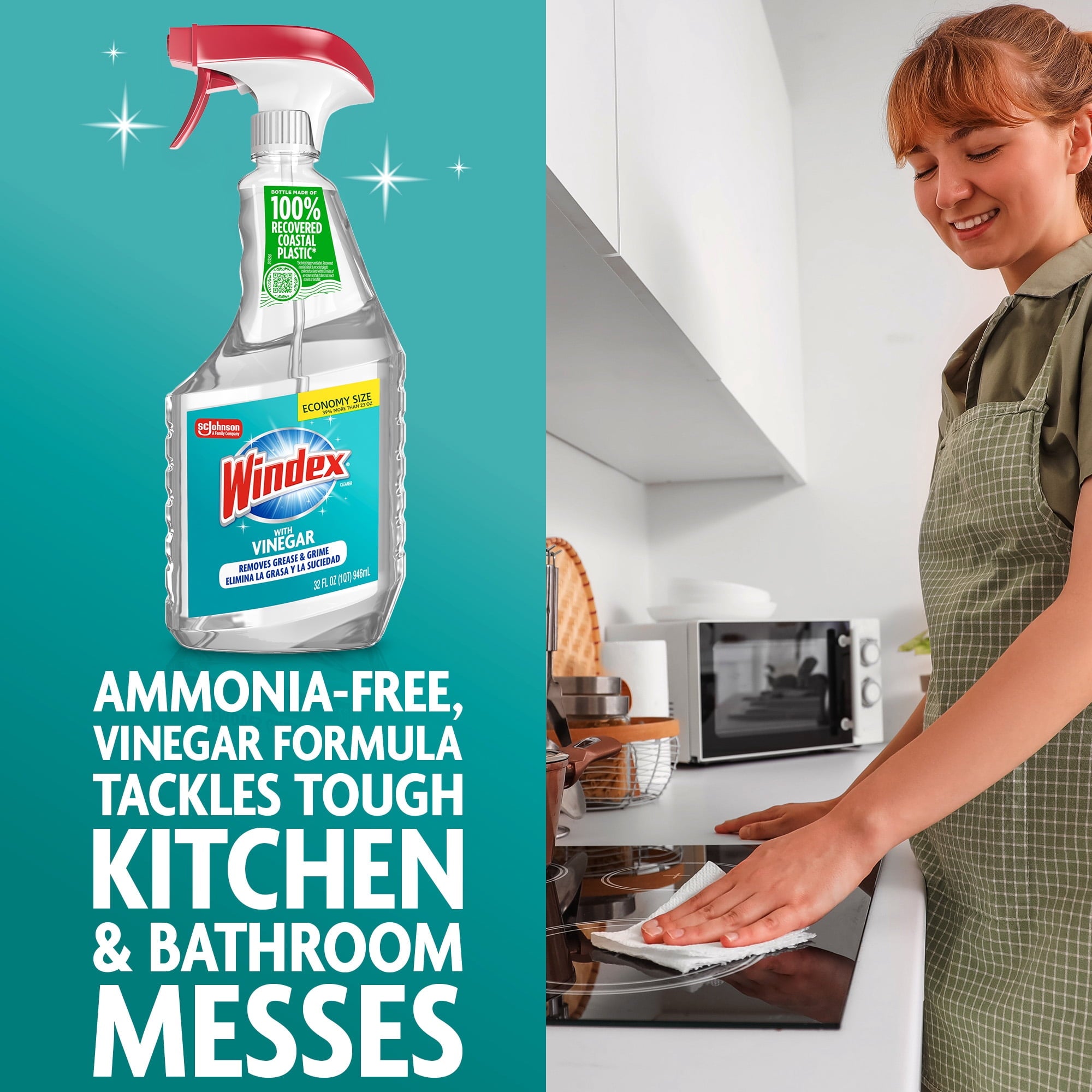 Windex with Vinegar Glass - Window, Mirror, and Glass Stove Top Cleaner, Spray Bottle, 32 fl oz