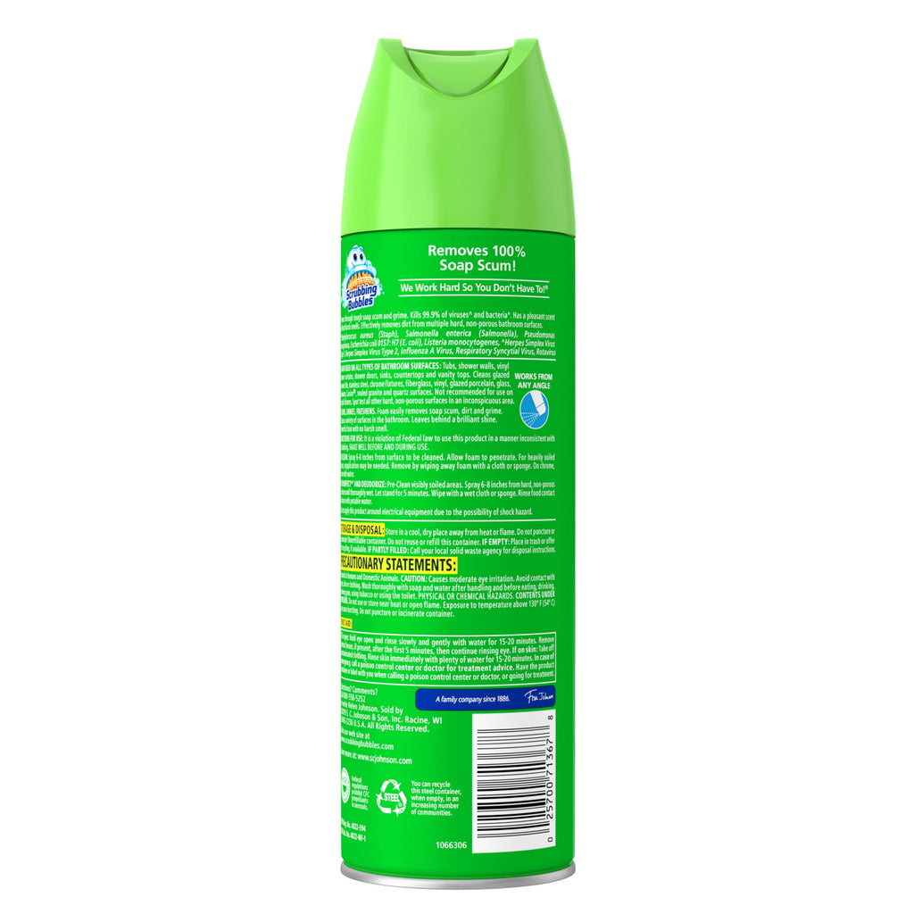 Scrubbing Bubbles Disinfectant Bathroom Shower & Tub Cleaner Grime Fighter Aerosol Spray - Rainshower, 20 oz