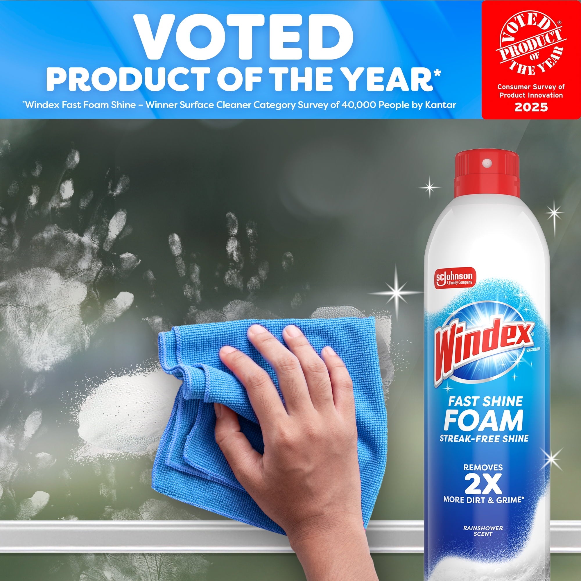 Windex Fast Shine Foam Glass - Window, and Mirror All-Purpose Cleaner, No-Drip Aerosol Cleaning Spray, Grapefruit, 19 oz