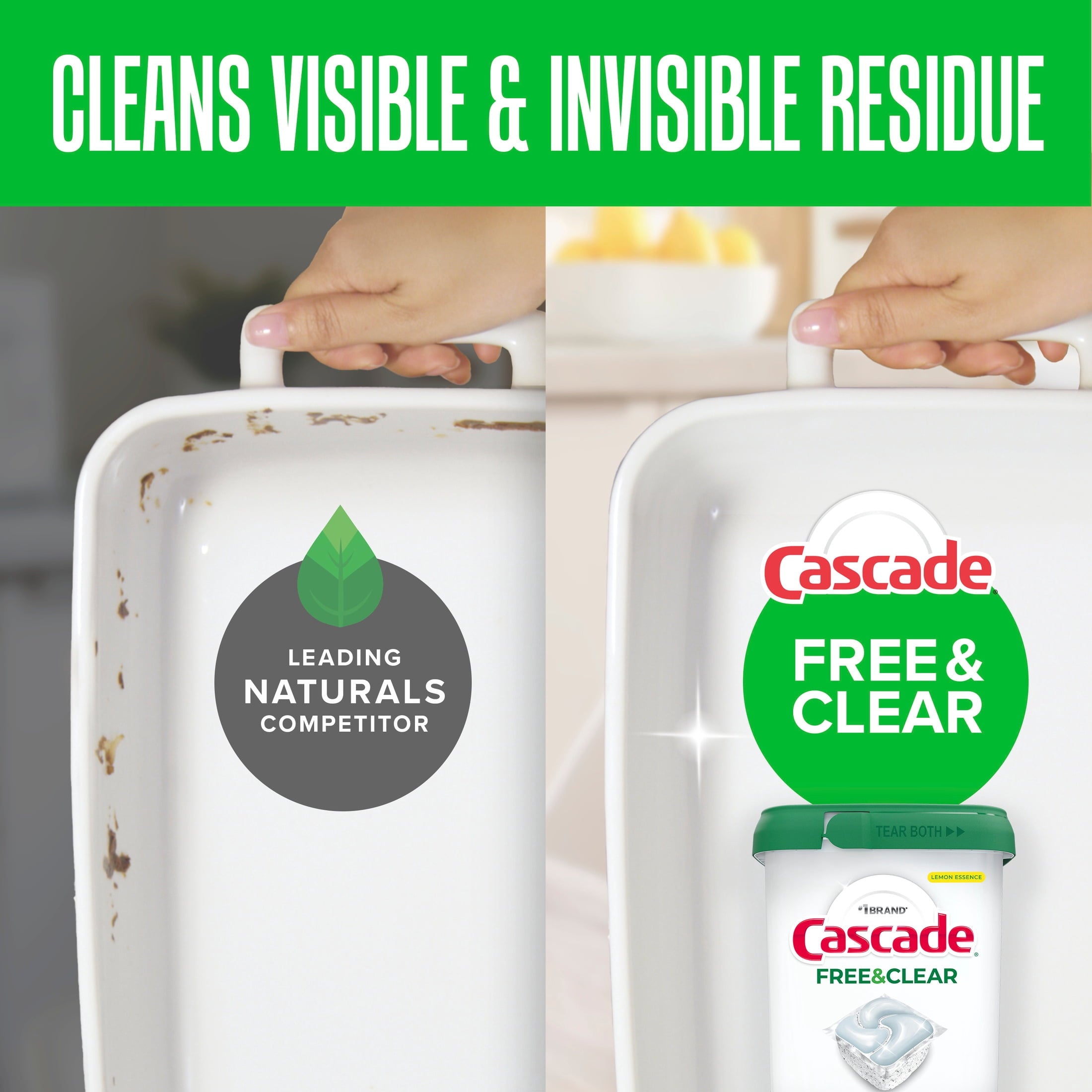 Cascade Free & Clear Dishwasher Pods - Dish Detergent Soap, Unscented, 19 Count
