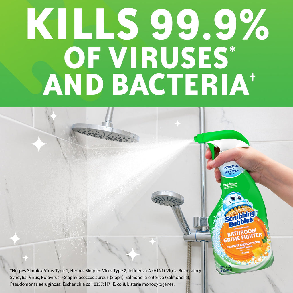 Scrubbing Bubbles Disinfectant Bathroom Shower & Tub Cleaner Grime Fighter Spray - Citrus, 32 oz