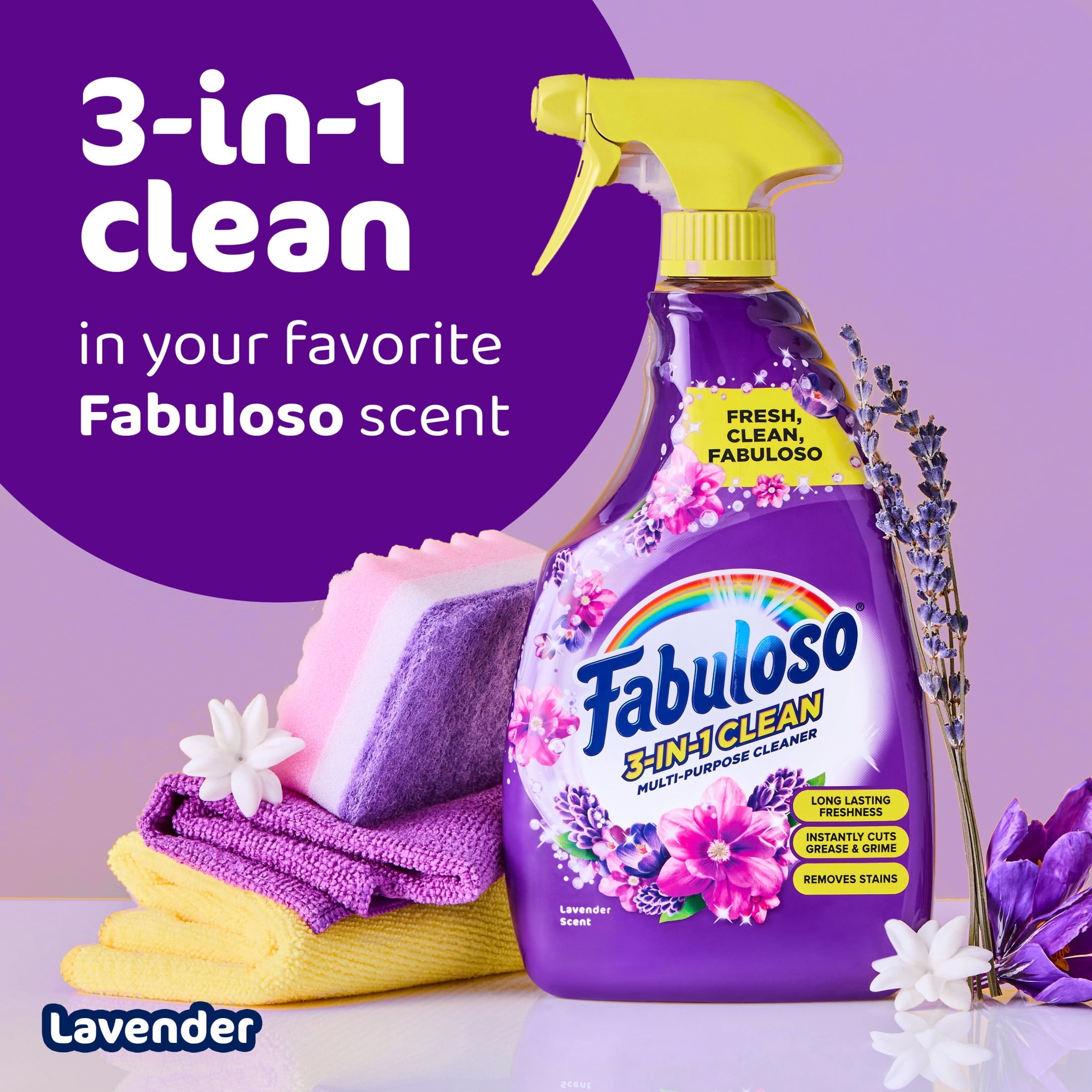 Fabuloso 3-in-1 Clean Spray - Multi-Purpose Cleaner, Lavender Scent, 25.3 fl oz