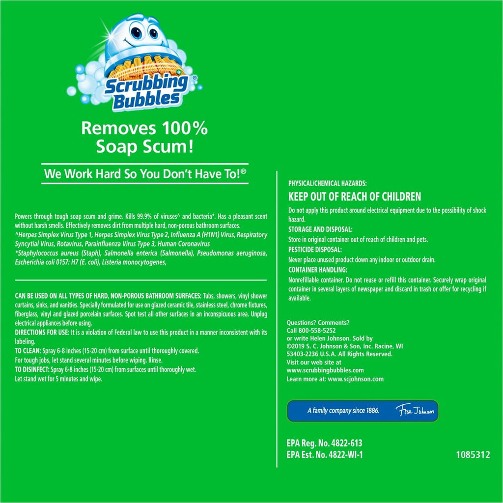 Scrubbing Bubbles Bathroom Cleaner Disinfectant Spray Grime Fighter - Citrus - 32 fl oz: Shower - Toilet, Countertops, Bath Tub