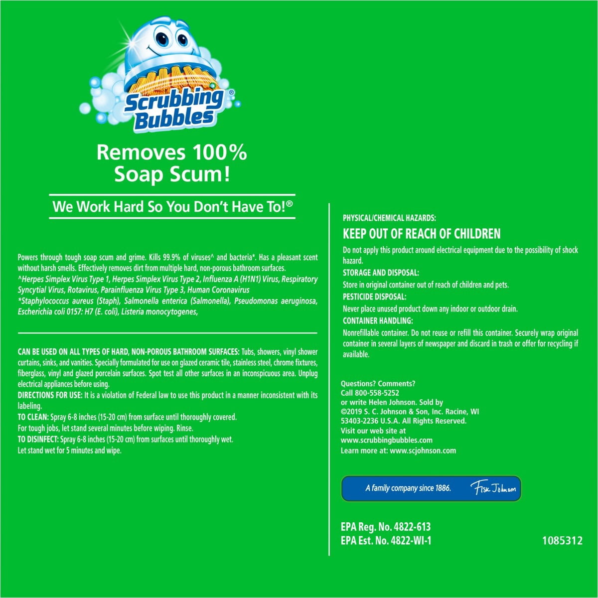 Scrubbing Bubbles Bathroom Cleaner Disinfectant Spray Grime Fighter - Citrus - 32 fl oz: Shower - Toilet, Countertops, Bath Tub