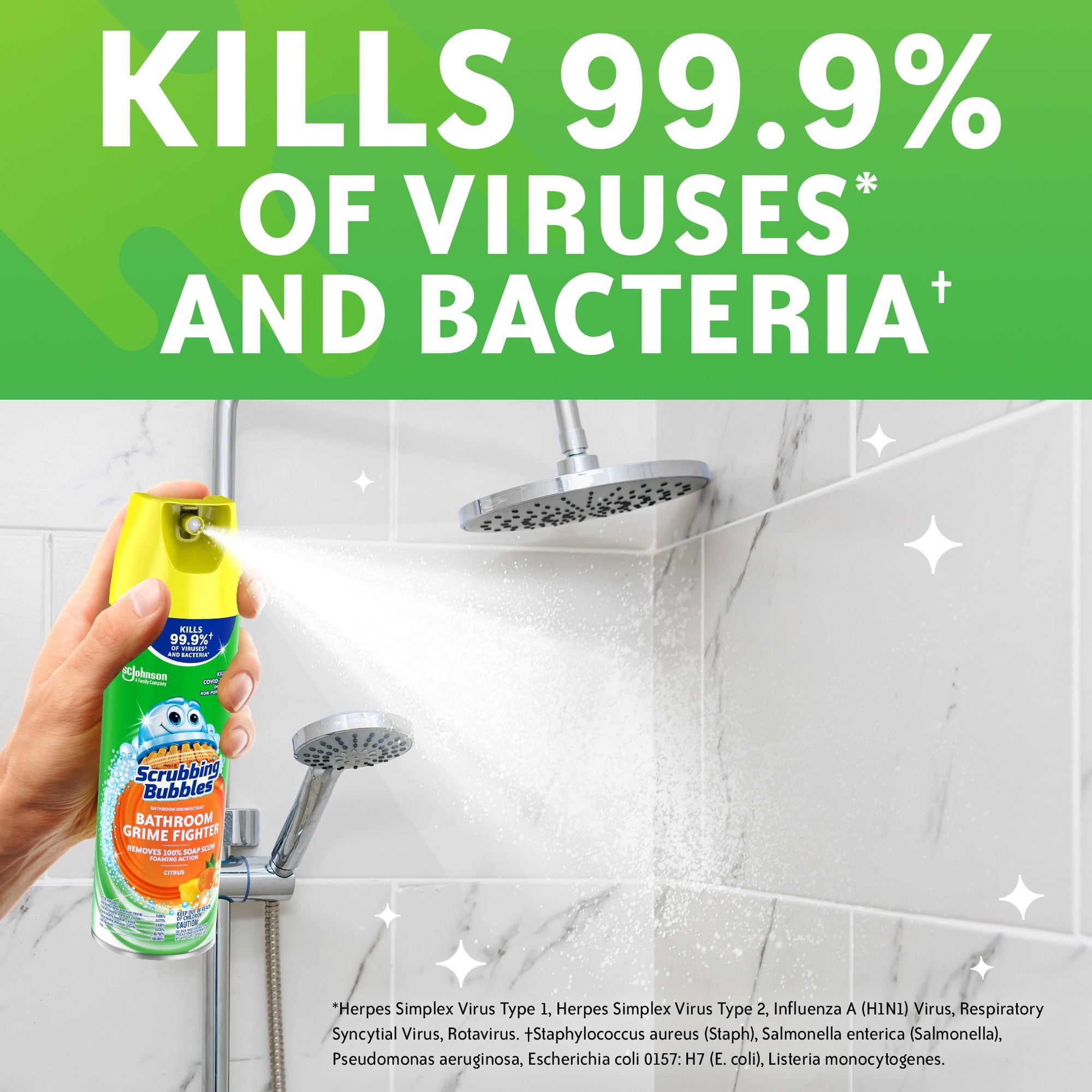 Scrubbing Bubbles Disinfectant Bathroom Shower & Tub Cleaner Grime Fighter Aerosol Spray - Citrus, 20 oz