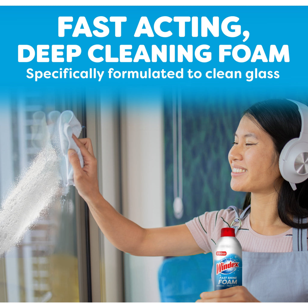 Windex Fast Shine Foam Glass - Window, and Mirror All-Purpose Cleaner, No-Drip Aerosol Cleaning Spray, 19 oz