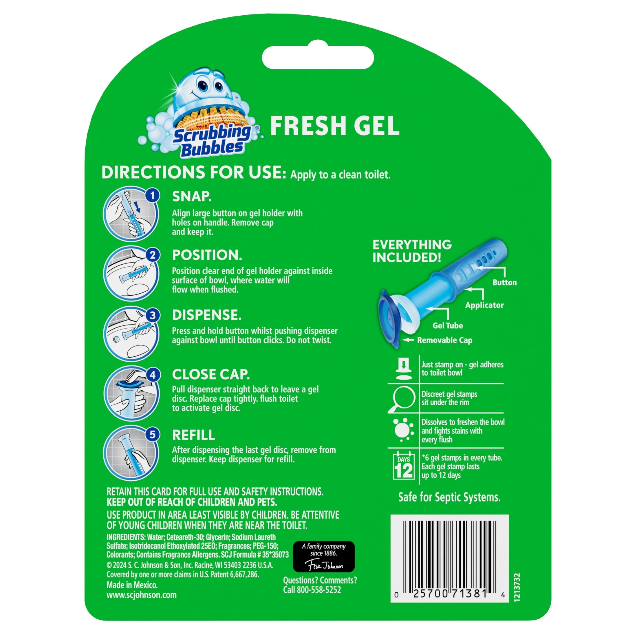 Scrubbing Bubbles Automatic Toilet Bowl Cleaner - Fresh Gel Cleaning Stamp, Rainshower, Dispenser & 6 Gel Stamps