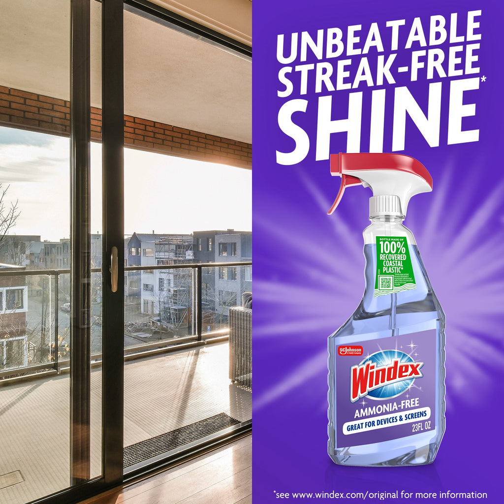Windex Ammonia-Free Glass - Window, Mirror, and Windshield Cleaner, Crystal Rain Scent, Spray Bottle, 32 fl oz