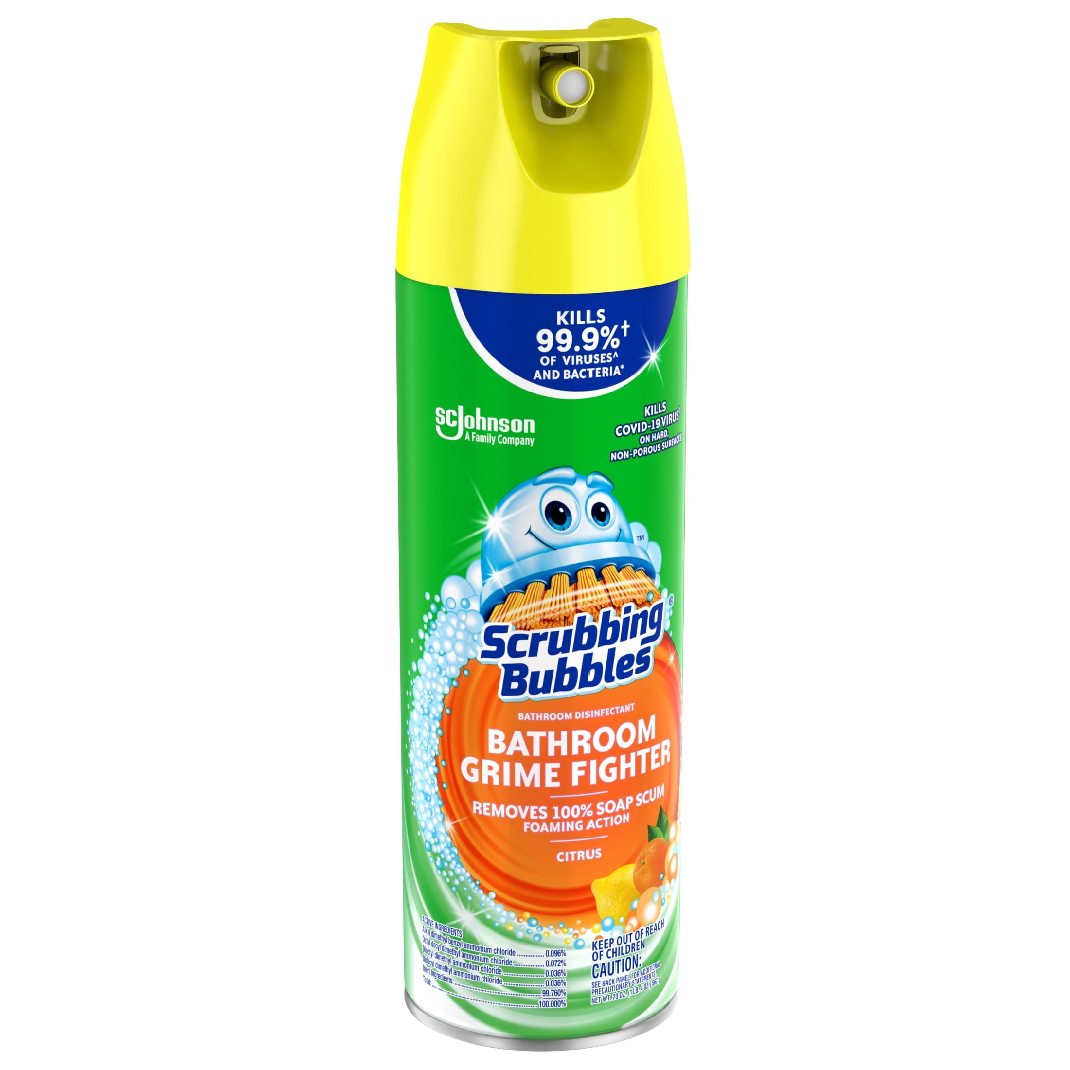 Scrubbing Bubbles Disinfectant Bathroom Shower & Tub Cleaner Grime Fighter Aerosol Spray - Citrus, 20 oz
