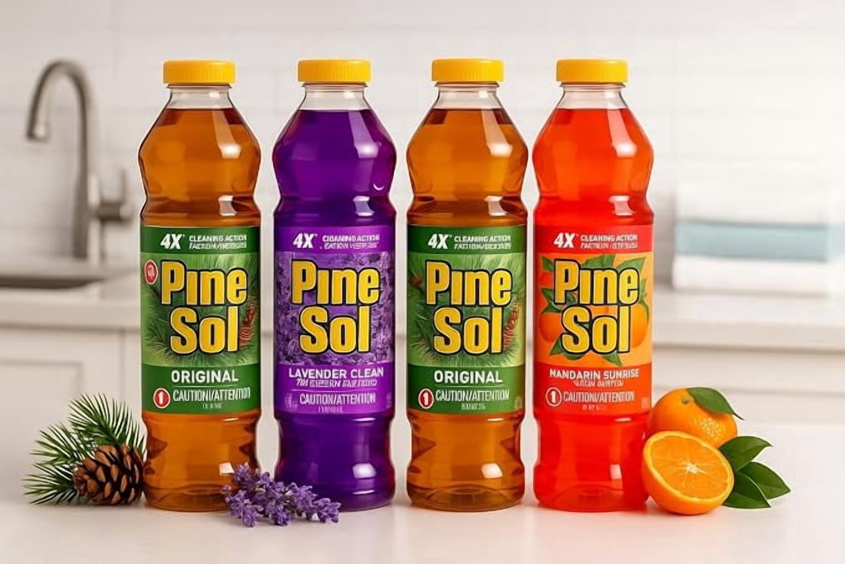 Pine-Sol Multi-Surface Cleaner - 4X Cleaning Action, 828 mL, Mandarin Sunrise, (4 Pack)