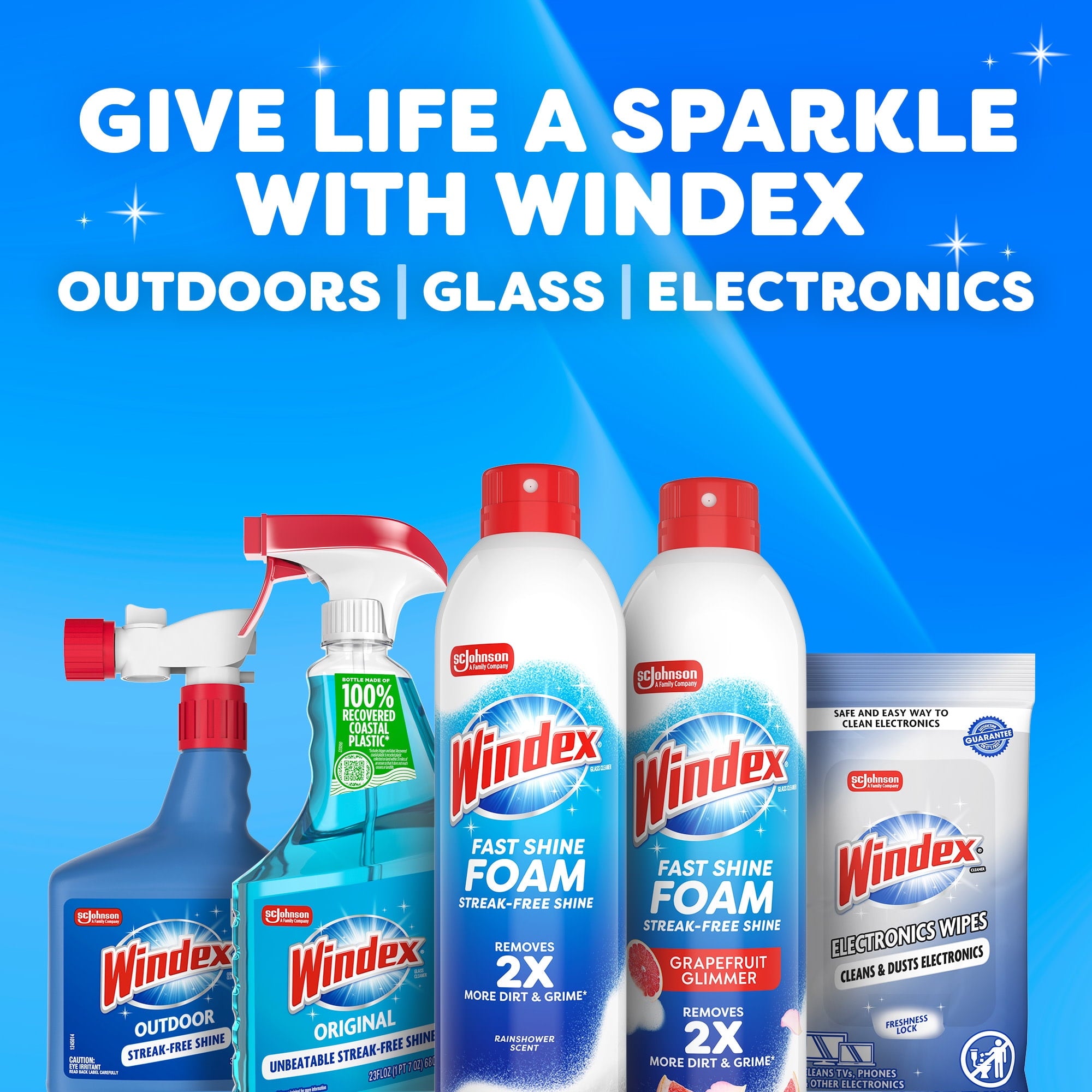 Windex Fast Shine Foam Glass - Window, and Mirror All-Purpose Cleaner, No-Drip Aerosol Cleaning Spray, Grapefruit, 19 oz