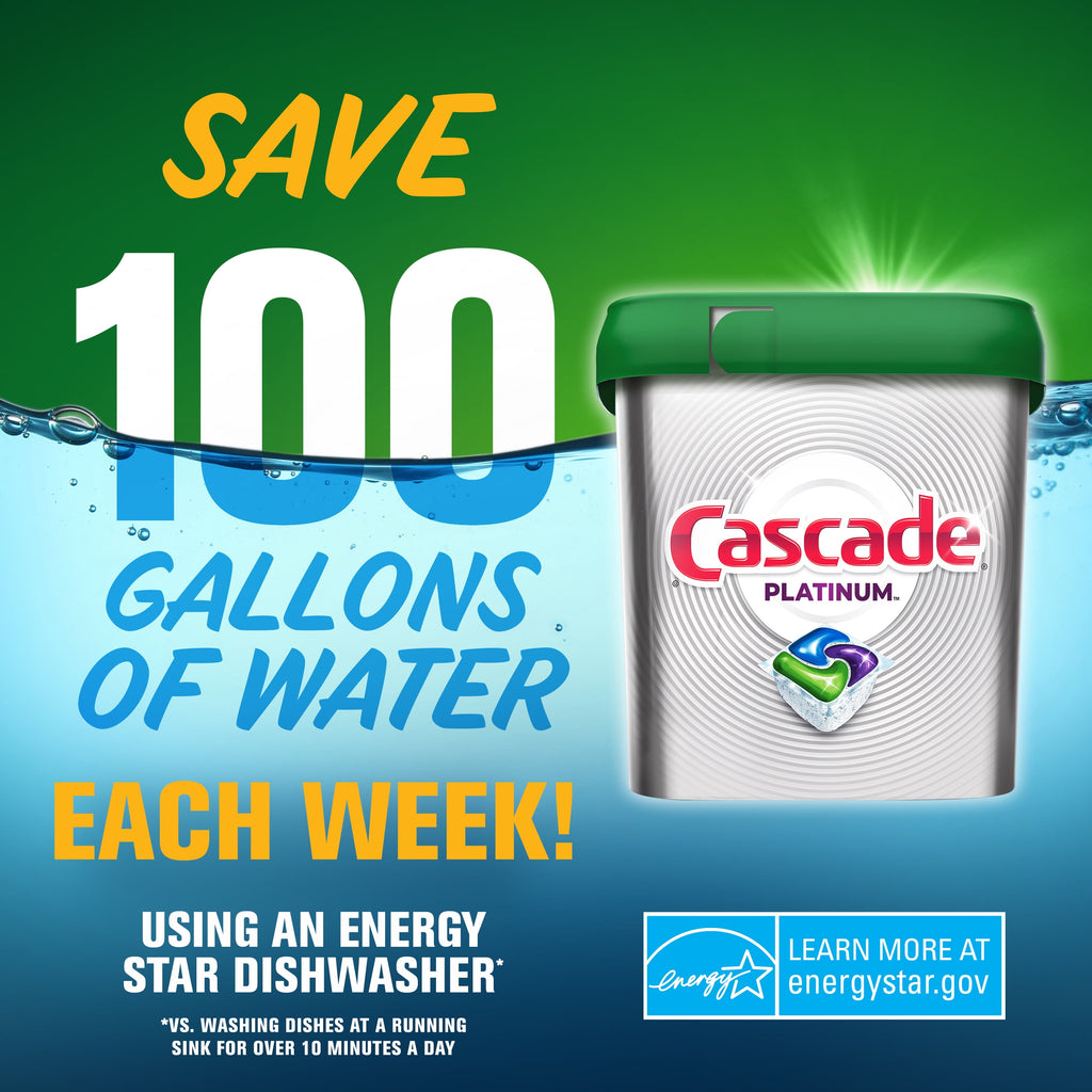 Cascade Platinum Dishwasher Pods - Action Pacs Dishwasher Detergent, Dishwasher Tabs, Lemon, 14 Count
