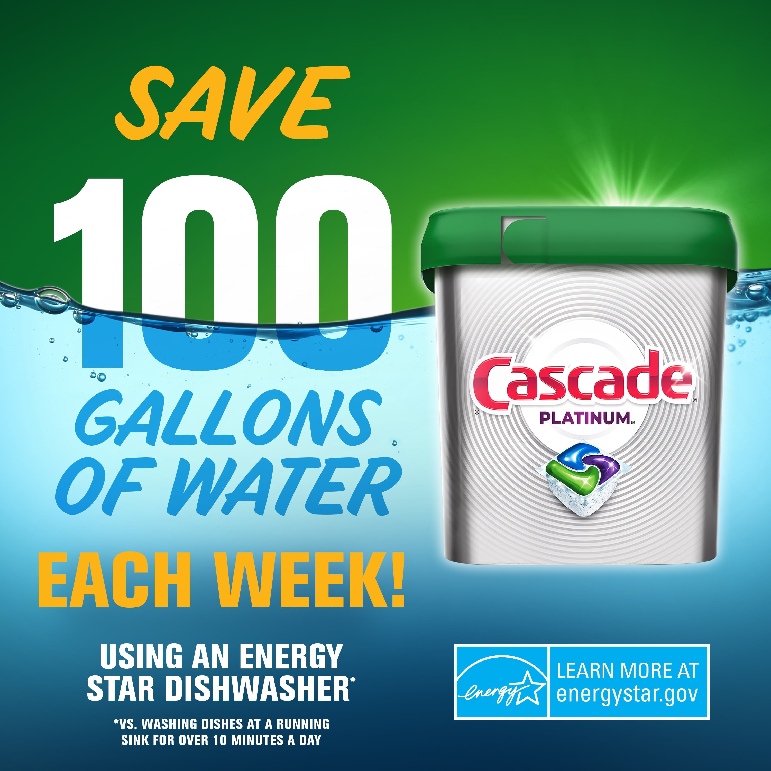 Cascade Platinum Dishwasher Pods - Action Pacs Dishwasher Detergent, Dishwasher Tabs, Lemon, 14 Count