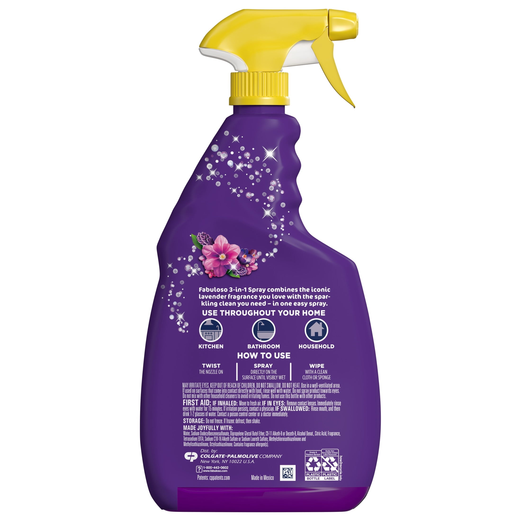 Fabuloso 3-in-1 Clean Spray - Multi-Purpose Cleaner, Lavender Scent, 25.3 fl oz