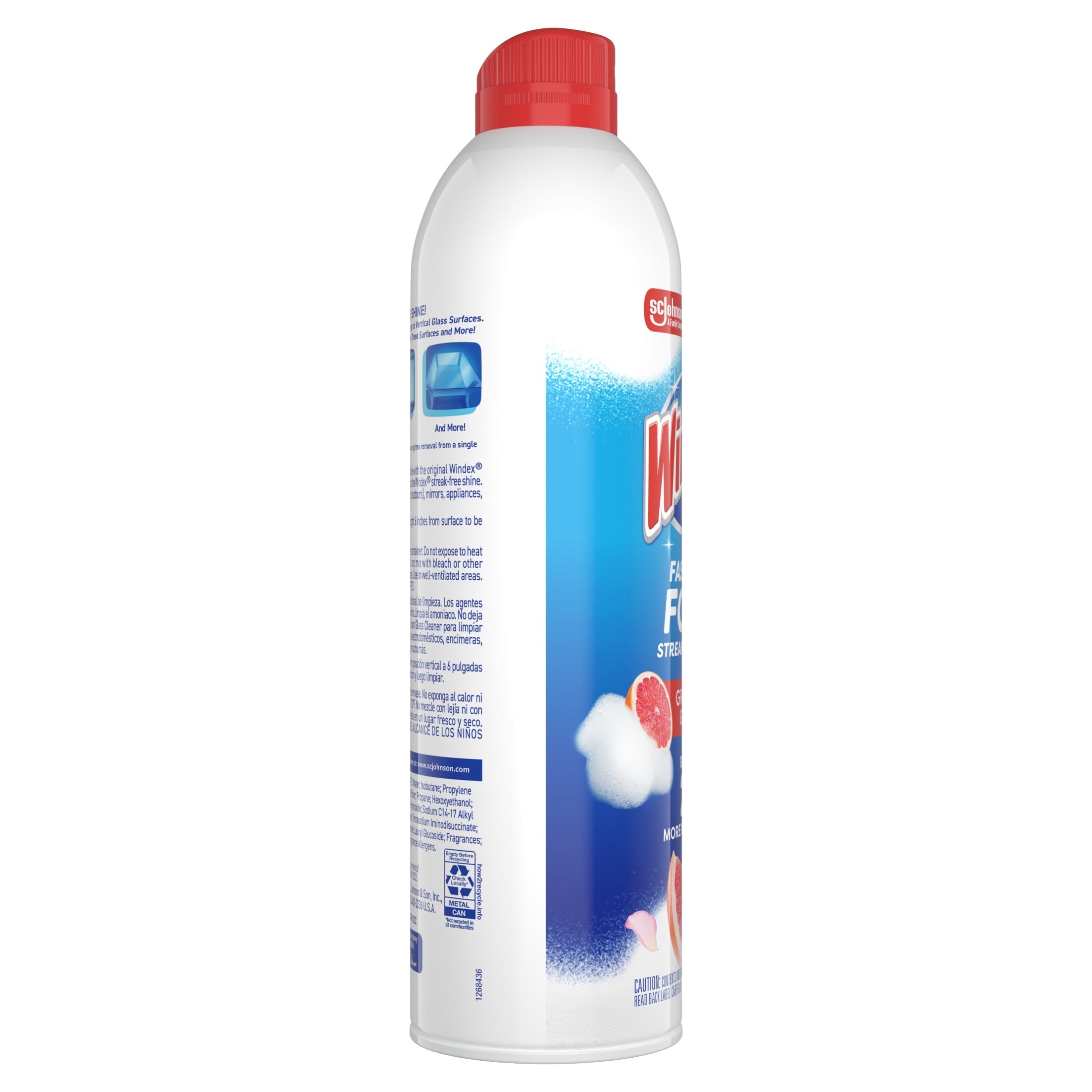 Windex Fast Shine Foam Glass - Window, and Mirror All-Purpose Cleaner, No-Drip Aerosol Cleaning Spray, Grapefruit, 19 oz