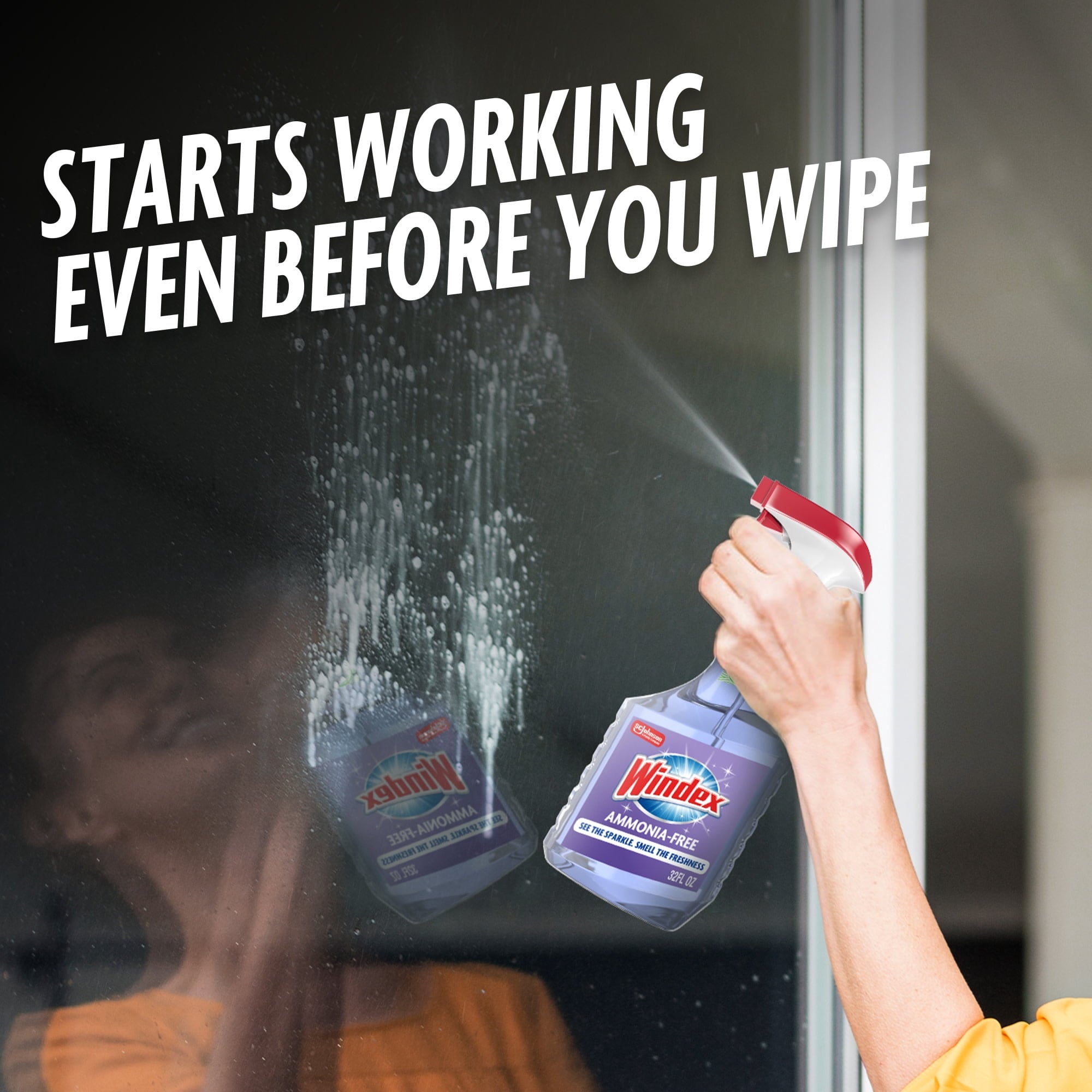 Windex Ammonia-Free Glass - Window, Mirror, and Windshield Cleaner, Crystal Rain Scent, Spray Bottle, 32 fl oz