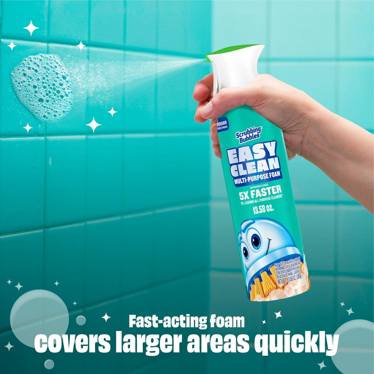 Scrubbing Bubbles Easy Clean Multi-Purpose Bathroom Foam Cleaner Aerosol - 13.58oz: Phosphorus-Free - For Shower and Toilet, Chrome and Porcelain Safe