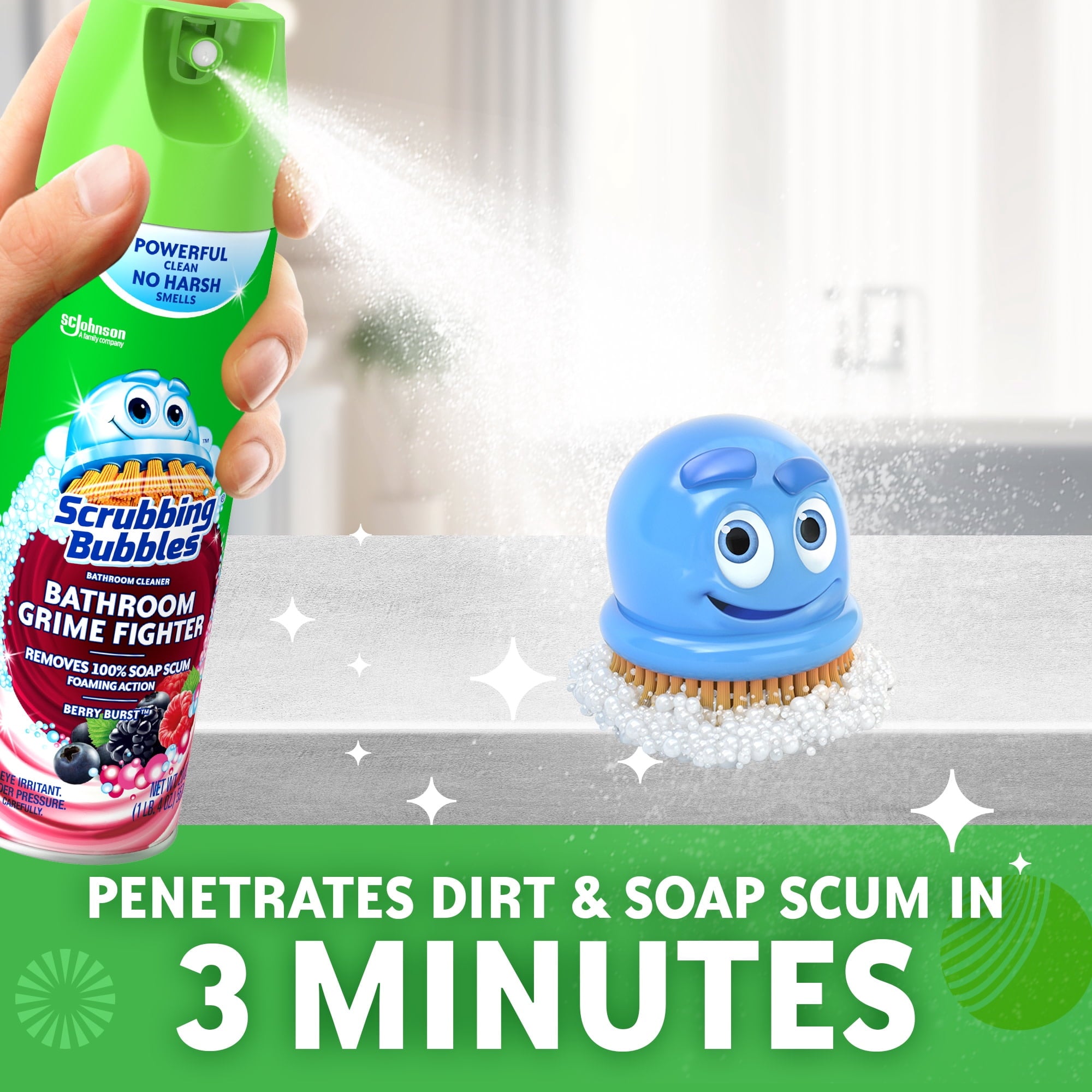Scrubbing Bubbles Disinfectant Bathroom Shower & Tub Cleaner Grime Fighter Aerosol Spray - Berry Burst, 20oz