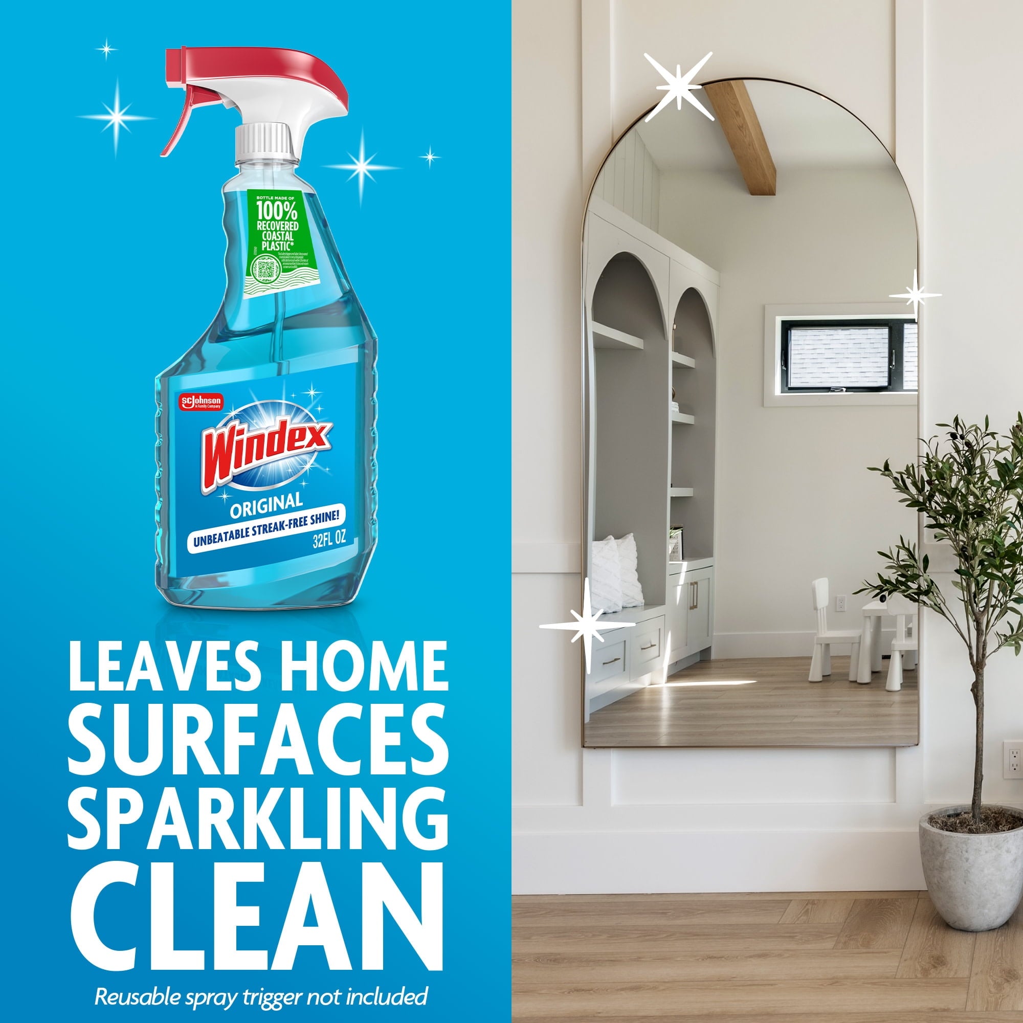 Windex Glass - Window, and Mirror Cleaner, Original Blue, Spray Bottle, 32 fl oz.