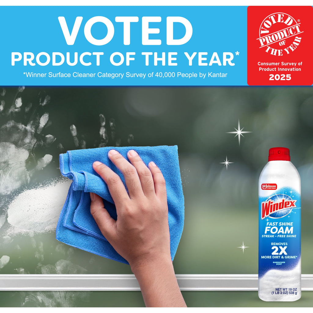 Windex Fast Shine Foam Glass - Window, and Mirror All-Purpose Cleaner, No-Drip Aerosol Cleaning Spray, 19 oz