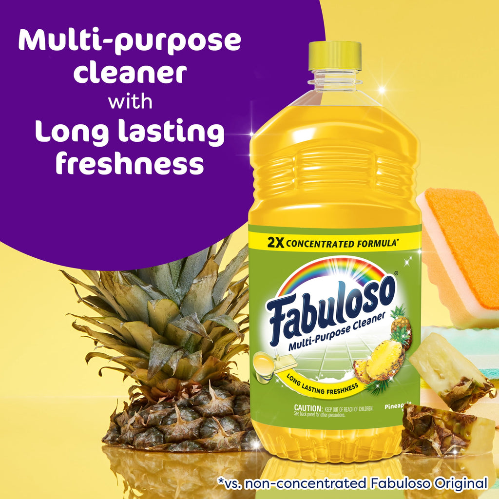 Fabuloso 2X Multi-Purpose Cleaner - No Rinse Floor Cleaner, Long-Lasting Freshness, Pineapple Scent, 56 fl oz