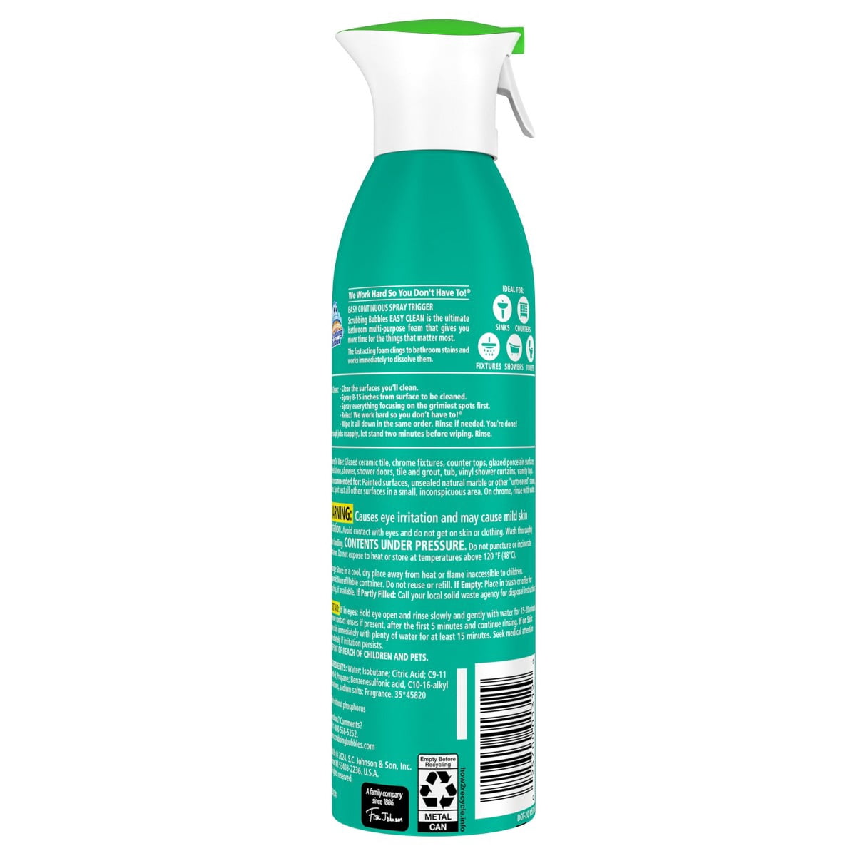 Scrubbing Bubbles Easy Clean Multi-Purpose Bathroom Foam Cleaner Aerosol - 13.58oz: Phosphorus-Free - For Shower and Toilet, Chrome and Porcelain Safe