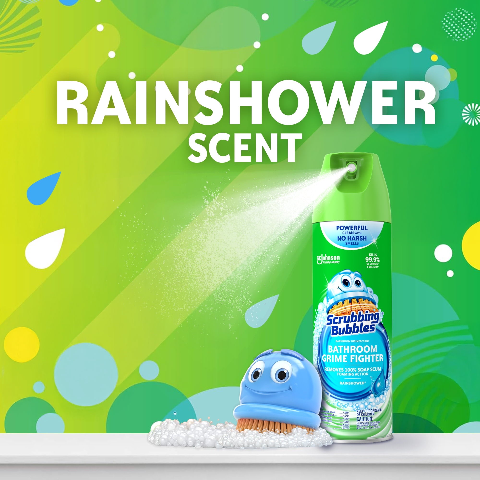 Scrubbing Bubbles Disinfectant Bathroom Shower & Tub Cleaner Grime Fighter Aerosol Spray - Rainshower, 20 oz