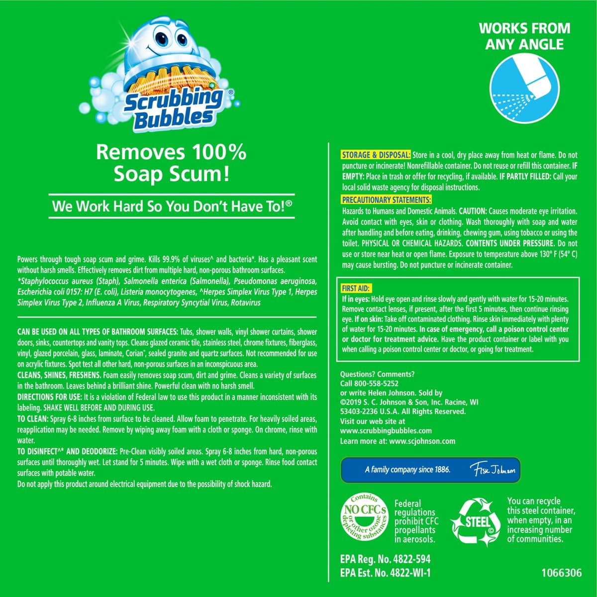 Scrubbing Bubbles Bathroom Cleaner Disinfectant Spray Grime Fighter Aerosol - Rainshower - 20oz