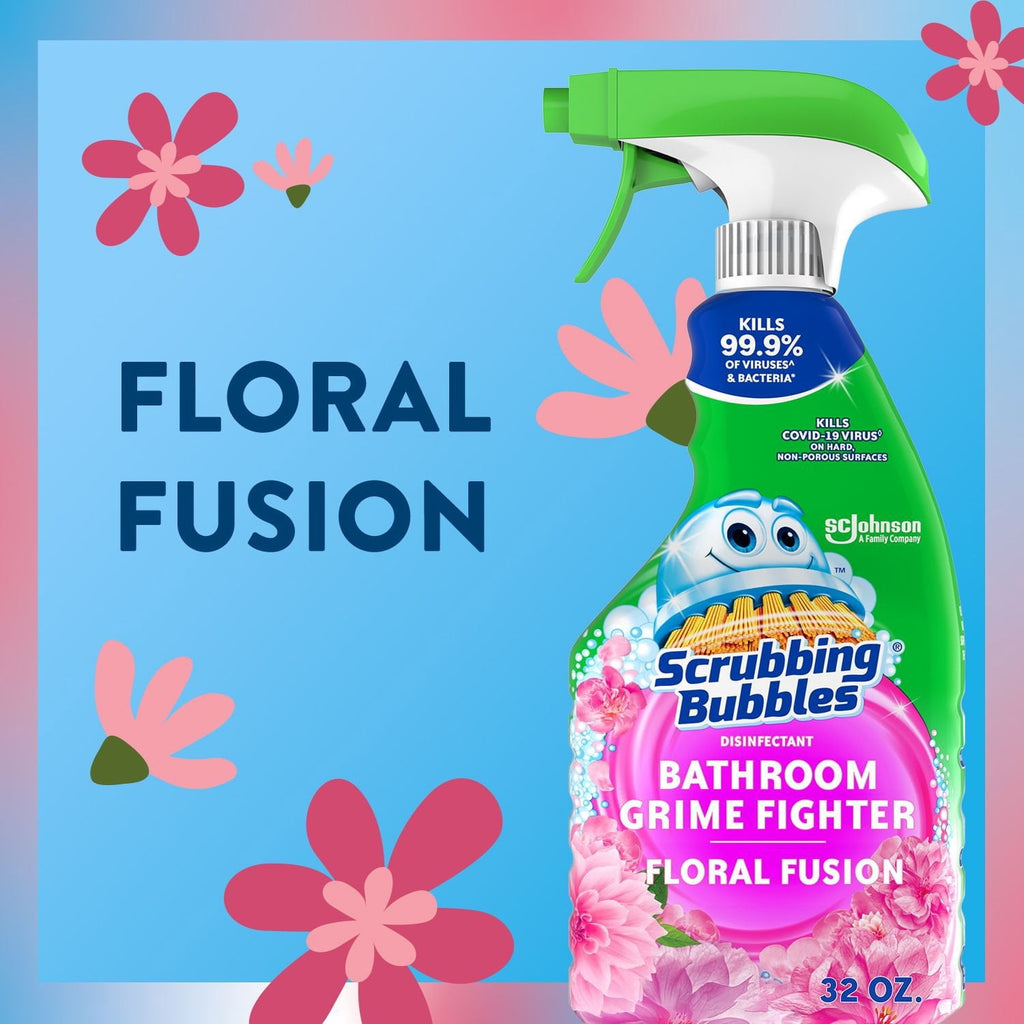 Scrubbing Bubbles Flowers & Showers - Bathroom Grime Fighter Spray, Rainshower, Petal Paradise, and Floral Fusion, 32 oz., 3 pk