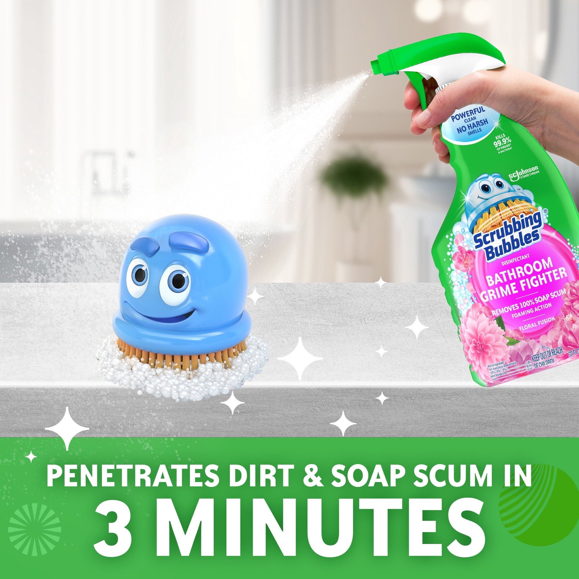 Scrubbing Bubbles Disinfectant Bathroom Shower & Tub Cleaner Grime Fighter Spray - Floral Fusion, 32 oz