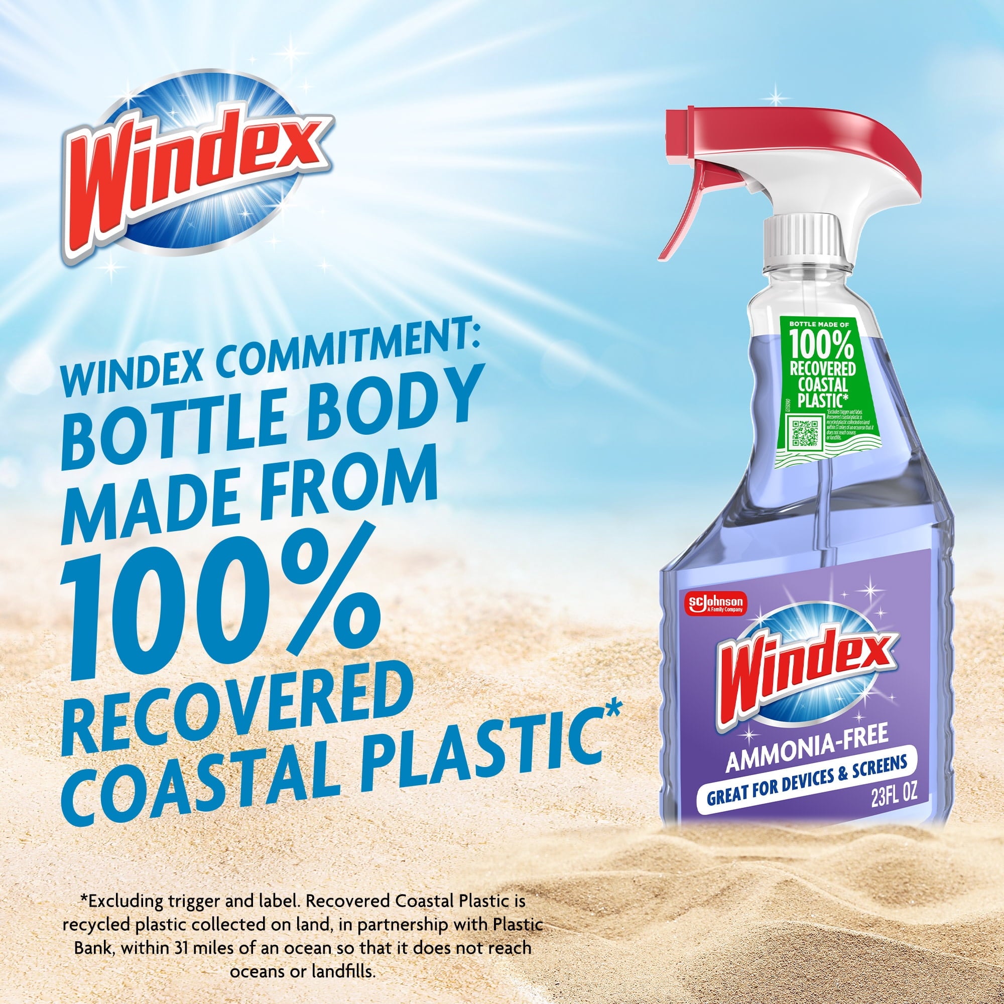 Windex Ammonia-Free Glass - Window, Mirror, and Windshield Cleaner, Crystal Rain Scent, Spray Bottle, 32 fl oz