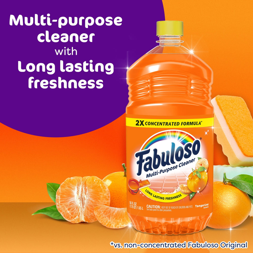 Fabuloso 2X Multi-Purpose Cleaner - No Rinse Floor Cleaner, Tangerine Scent, 56 fl oz