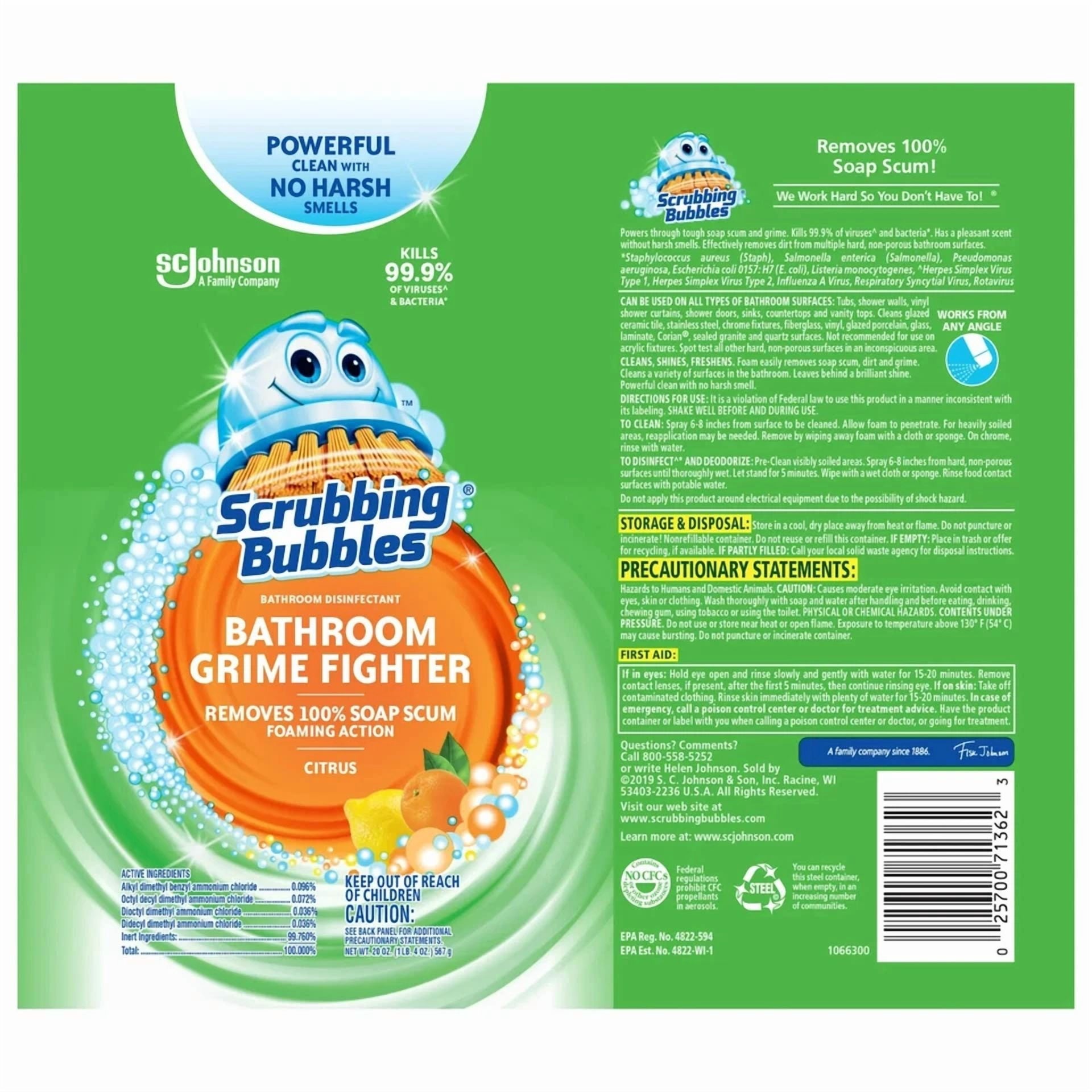 FLINT - ?Scrubbing Bubbles Bathroom Grime Fighter Cleaner - Citrus, 20 Oz, 2 Count