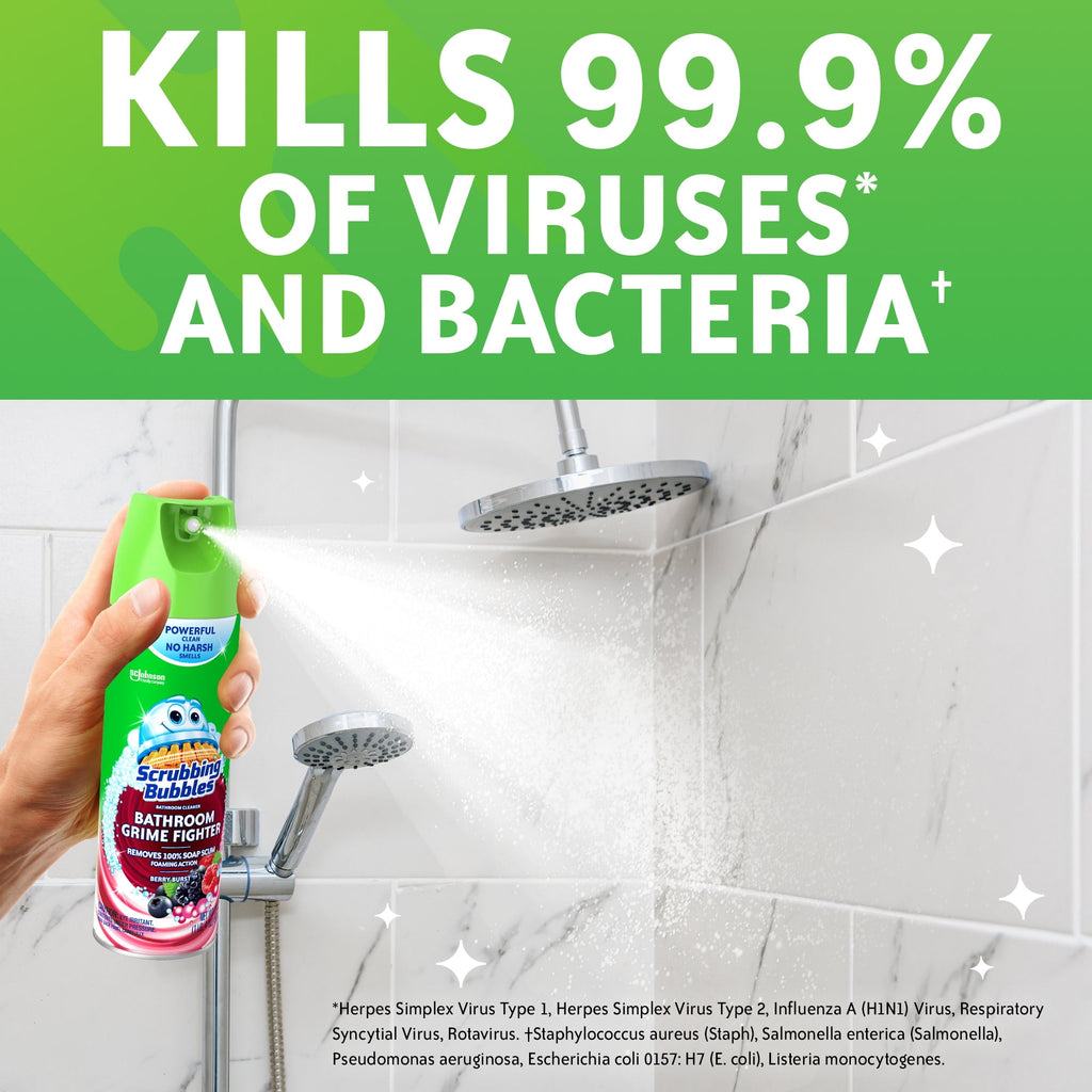 Scrubbing Bubbles Disinfectant Bathroom Shower & Tub Cleaner Grime Fighter Aerosol Spray - Berry Burst, 20oz