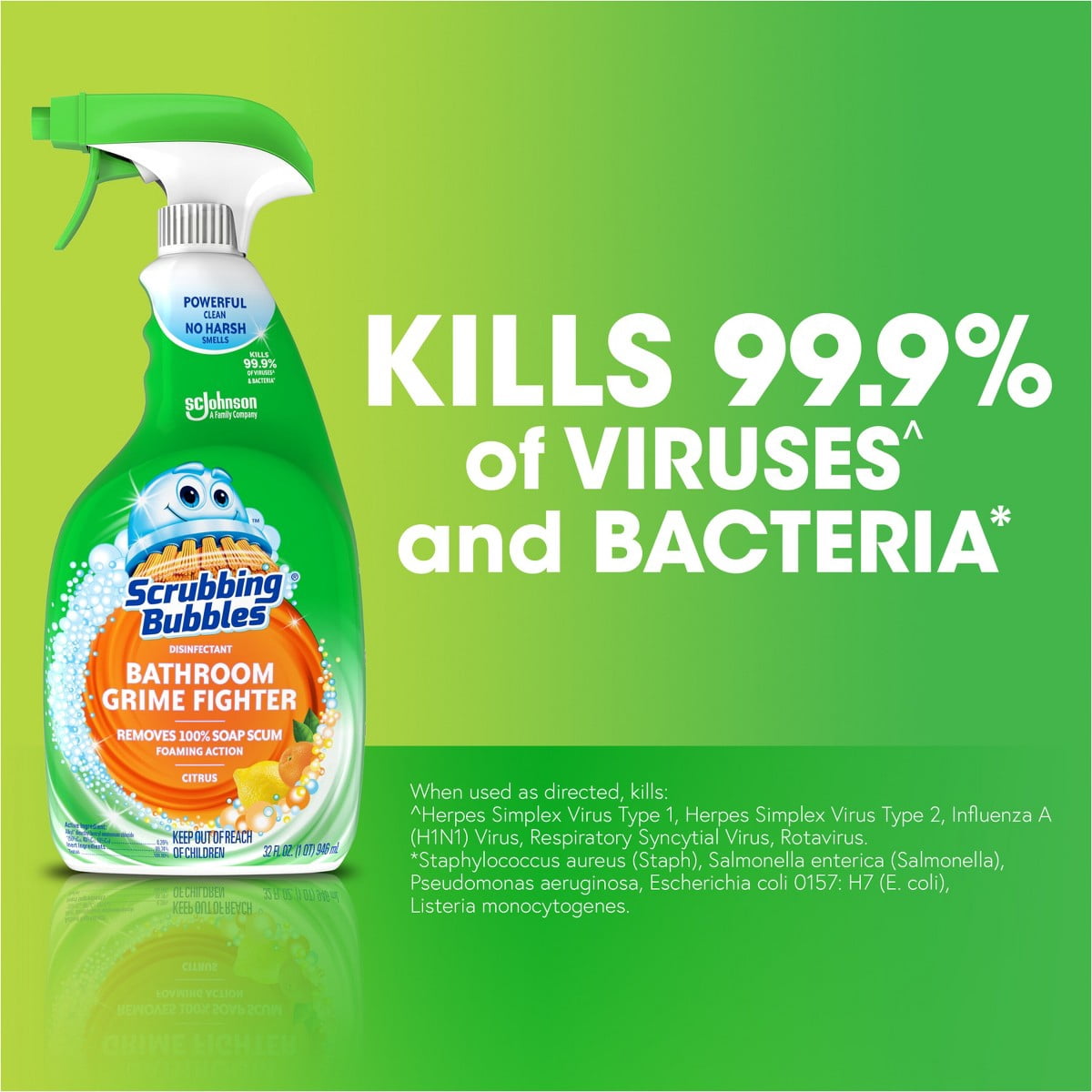 Scrubbing Bubbles Bathroom Cleaner Disinfectant Spray Grime Fighter - Citrus - 32 fl oz: Shower - Toilet, Countertops, Bath Tub