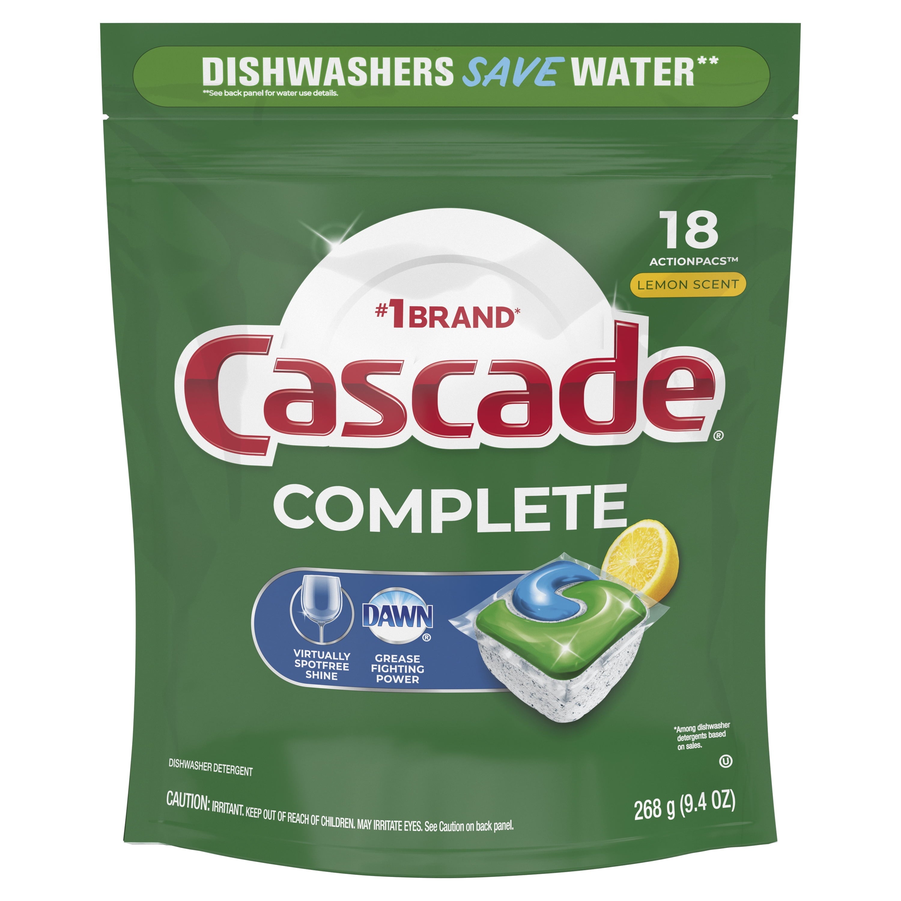 Cascade Complete ActionPacs Dishwasher Detergent - Lemon Scent, 18 Count
