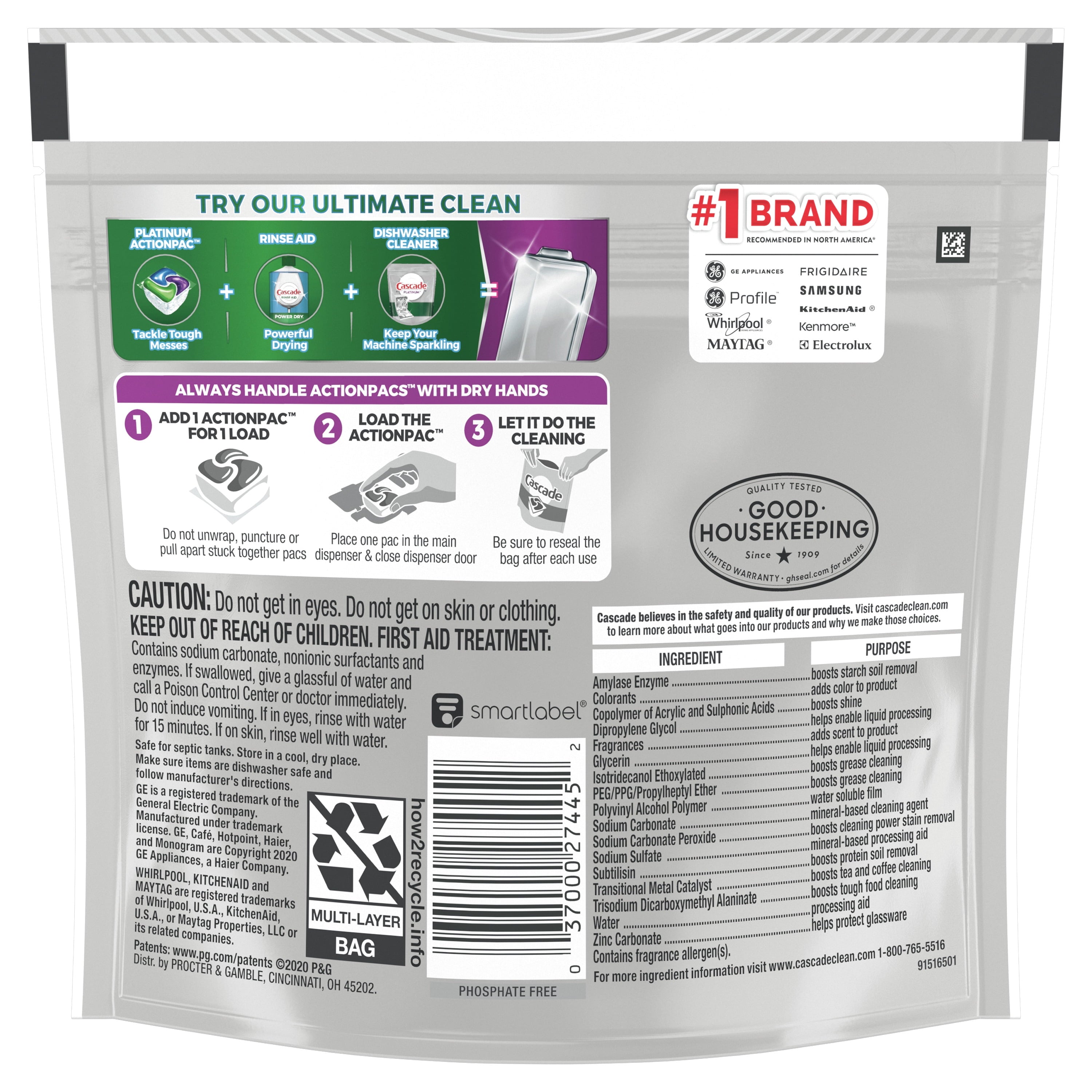 Cascade Platinum ActionPacs + Oxi - Dishwasher Detergent, Fresh Scent, 14 Count