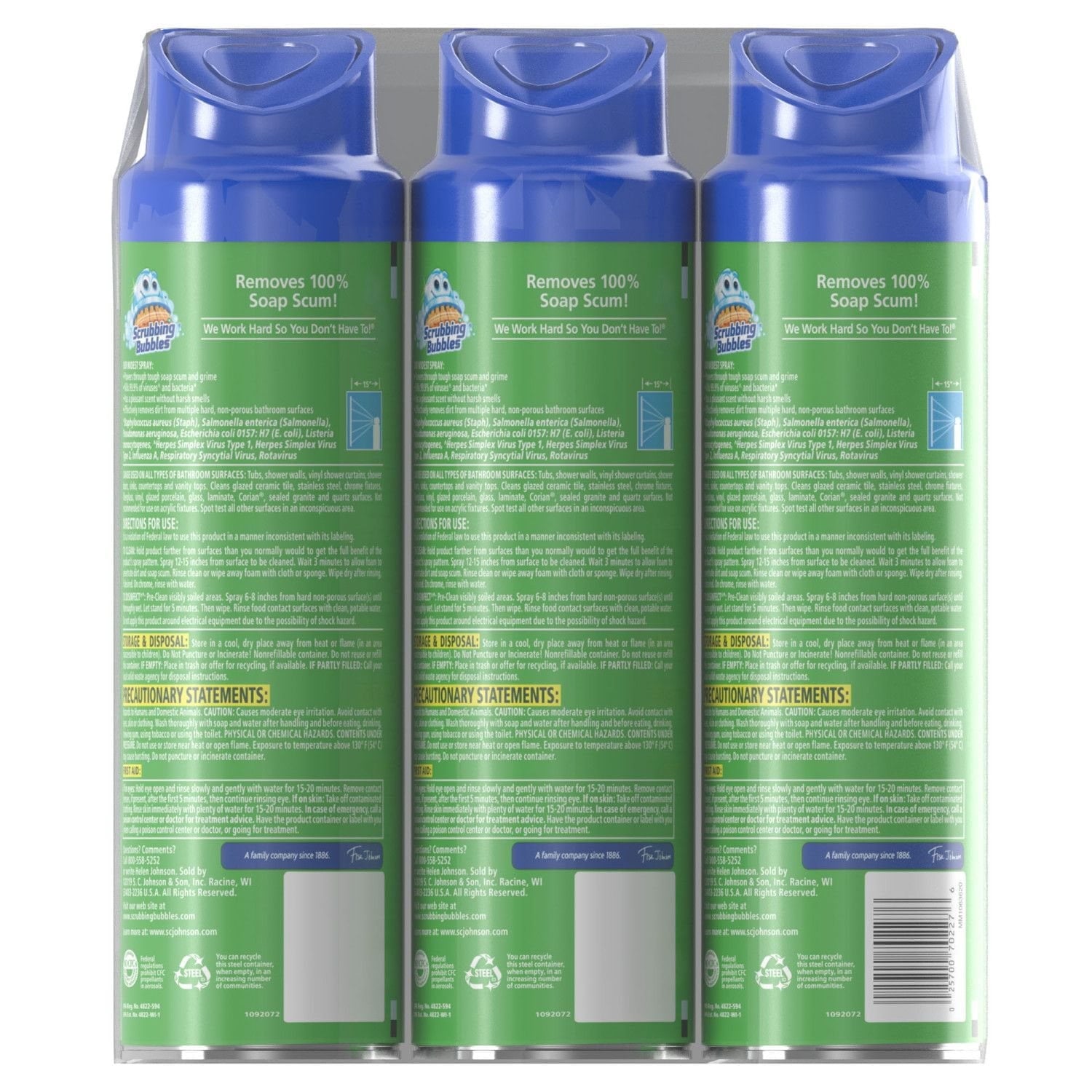 Scrubbing Bubbles Mega Shower Aerosol - Disinfectant Spray, Rainshower Scent, 20 oz., 3 Count.