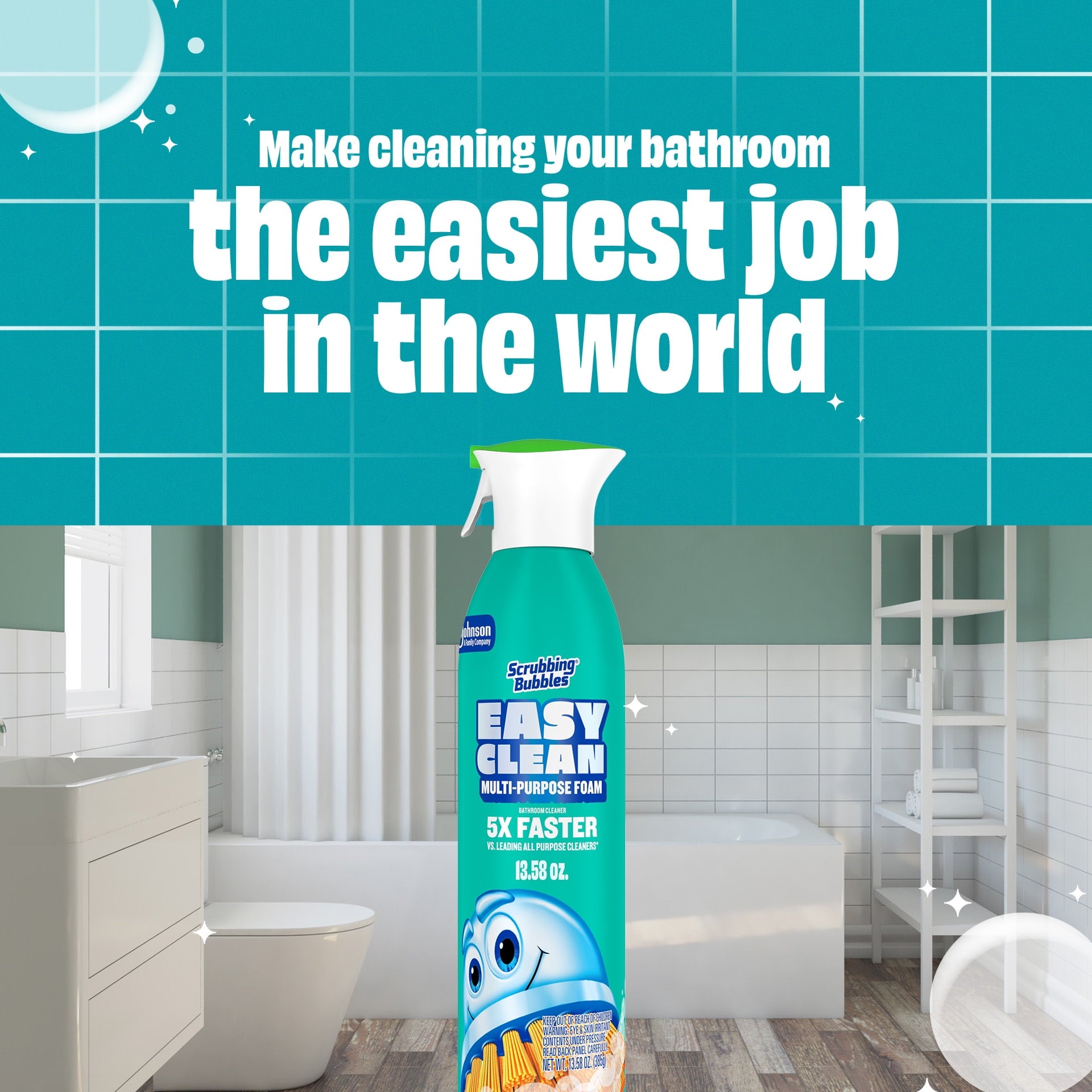 Scrubbing Bubbles Easy Clean Multi-Purpose Bathroom Shower & Tub Cleaner and All-Purpose Cleaner - Aerosol Spray, 13.58 oz