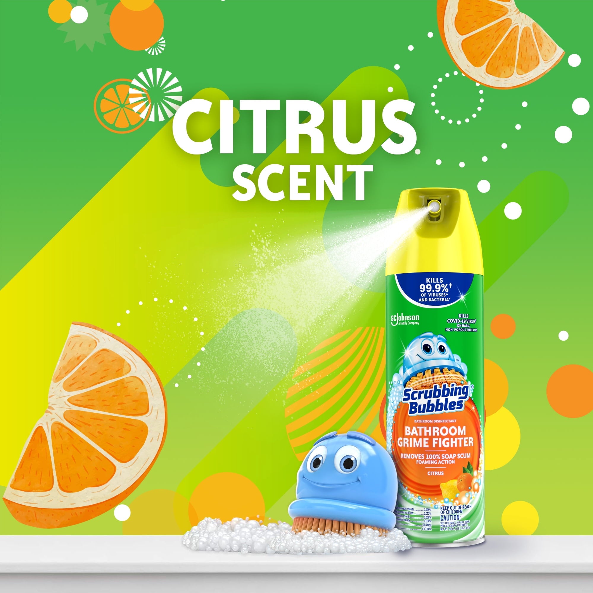 Scrubbing Bubbles Disinfectant Bathroom Shower & Tub Cleaner Grime Fighter Aerosol Spray - Citrus, 20 oz