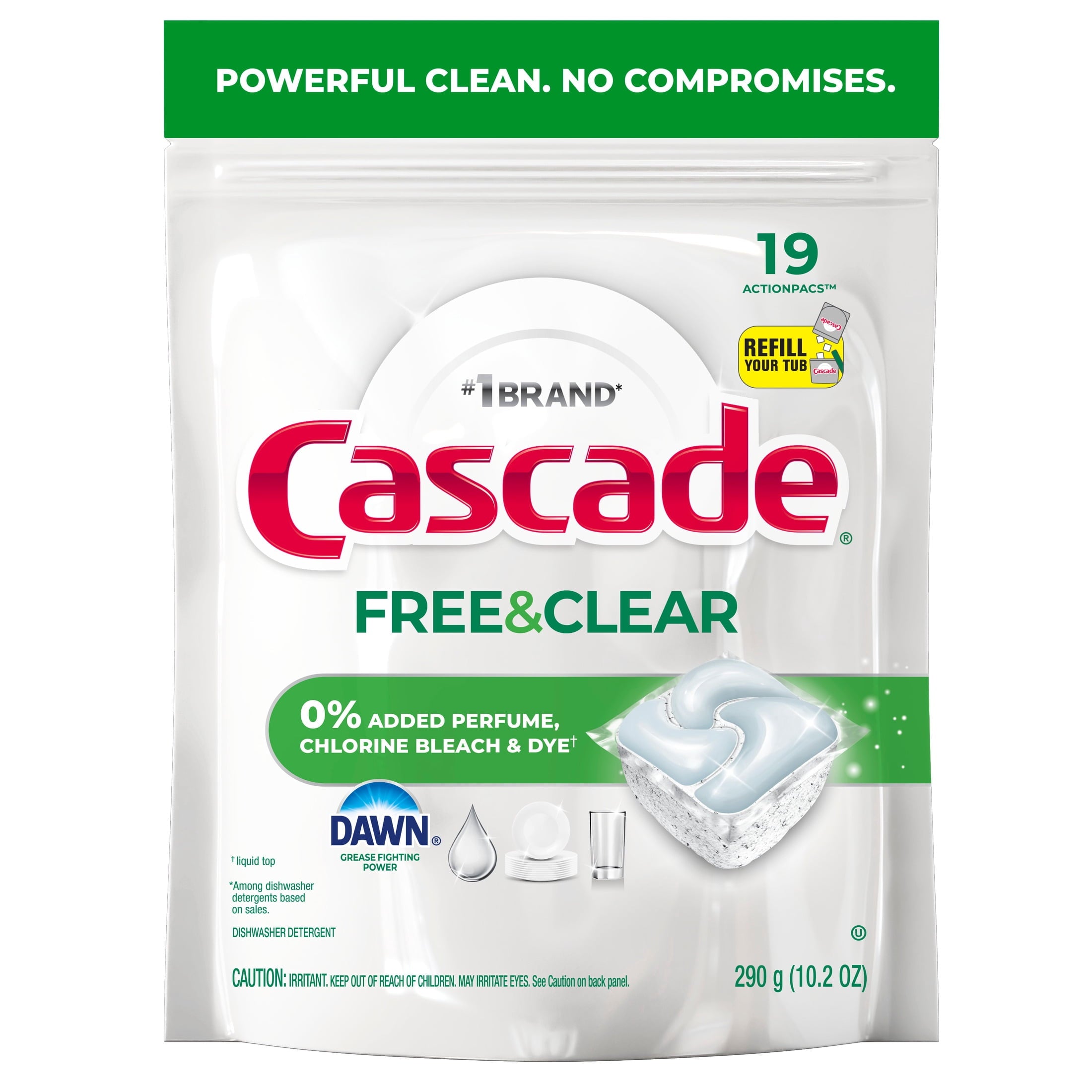 Cascade Free & Clear Dishwasher Pods - Dish Detergent Soap, Unscented, 19 Count