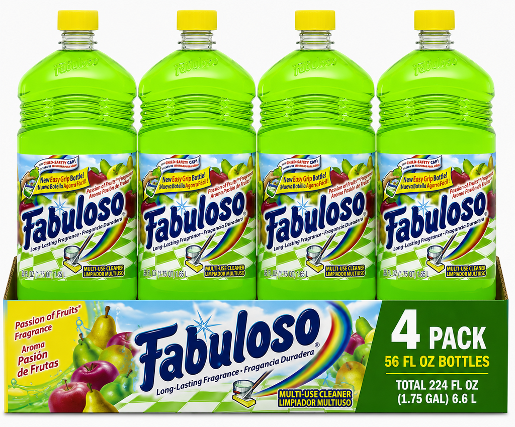 Fabuloso Multi-Use Cleaner Passion of Fruits Scent - Long-Lasting Fragrance, 56 fl oz Bottles, Pack of 4