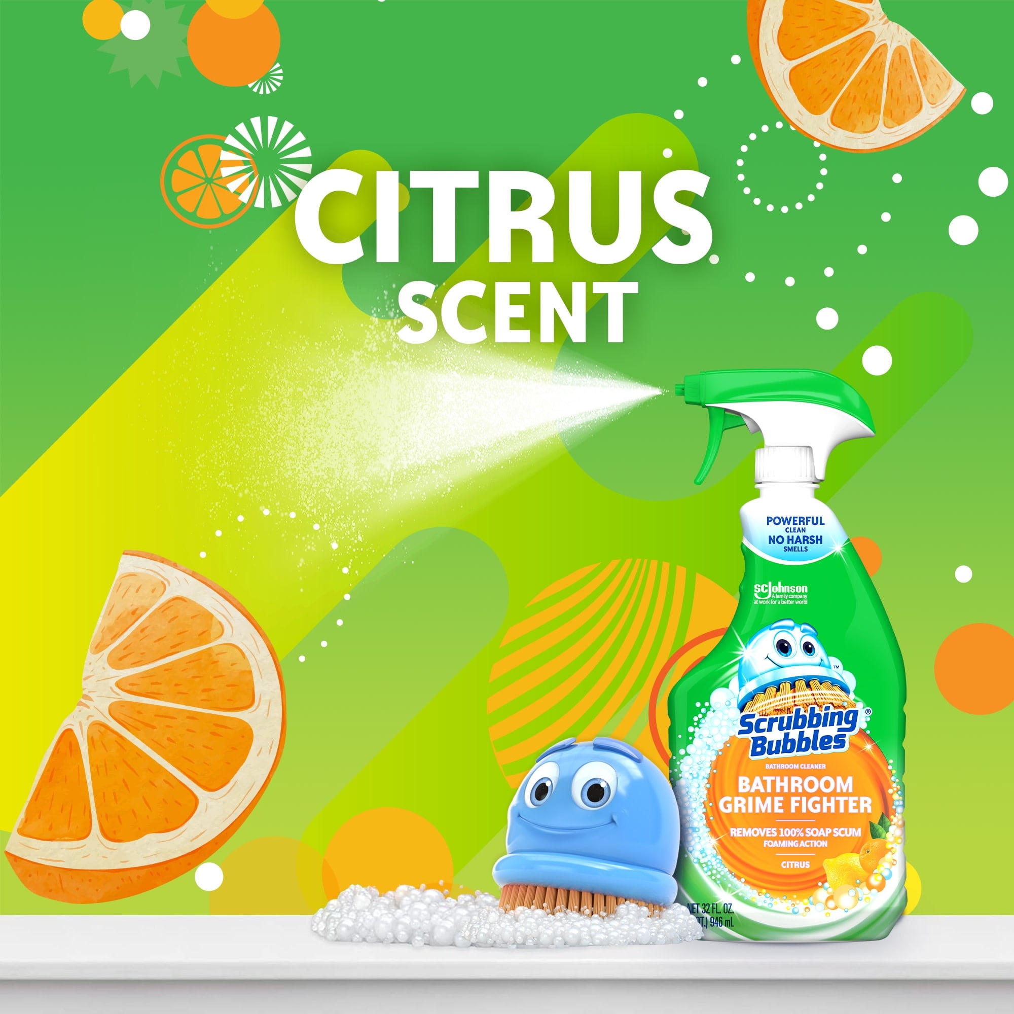 Scrubbing Bubbles Disinfectant Bathroom Shower & Tub Cleaner Grime Fighter Spray - Citrus, 32 oz