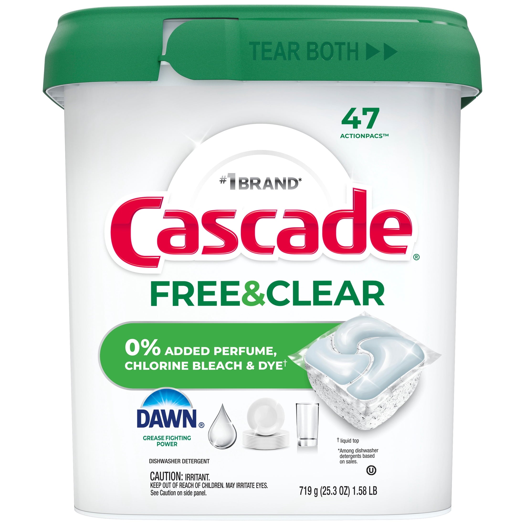 Cascade Free & Clear Dishwasher Pods - Dish Detergent Soap, Unscented, 47 Count