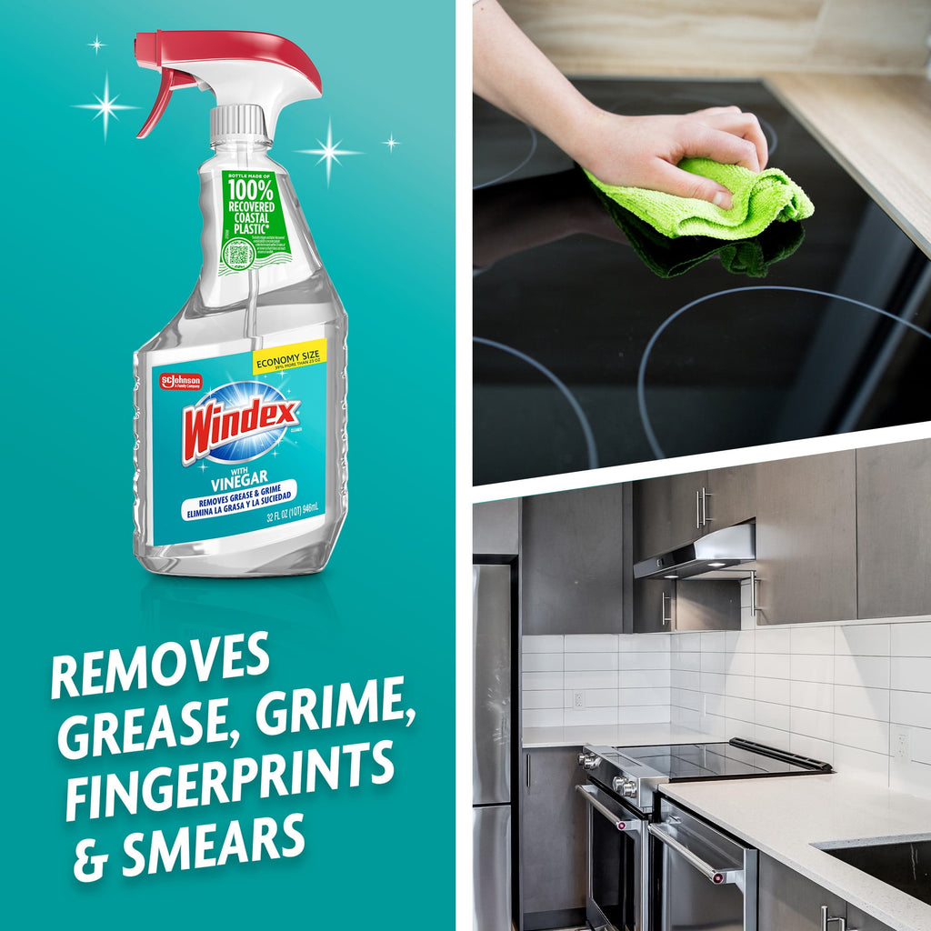 Windex with Vinegar Glass - Window, Mirror, and Glass Stove Top Cleaner, Spray Bottle, 32 fl oz