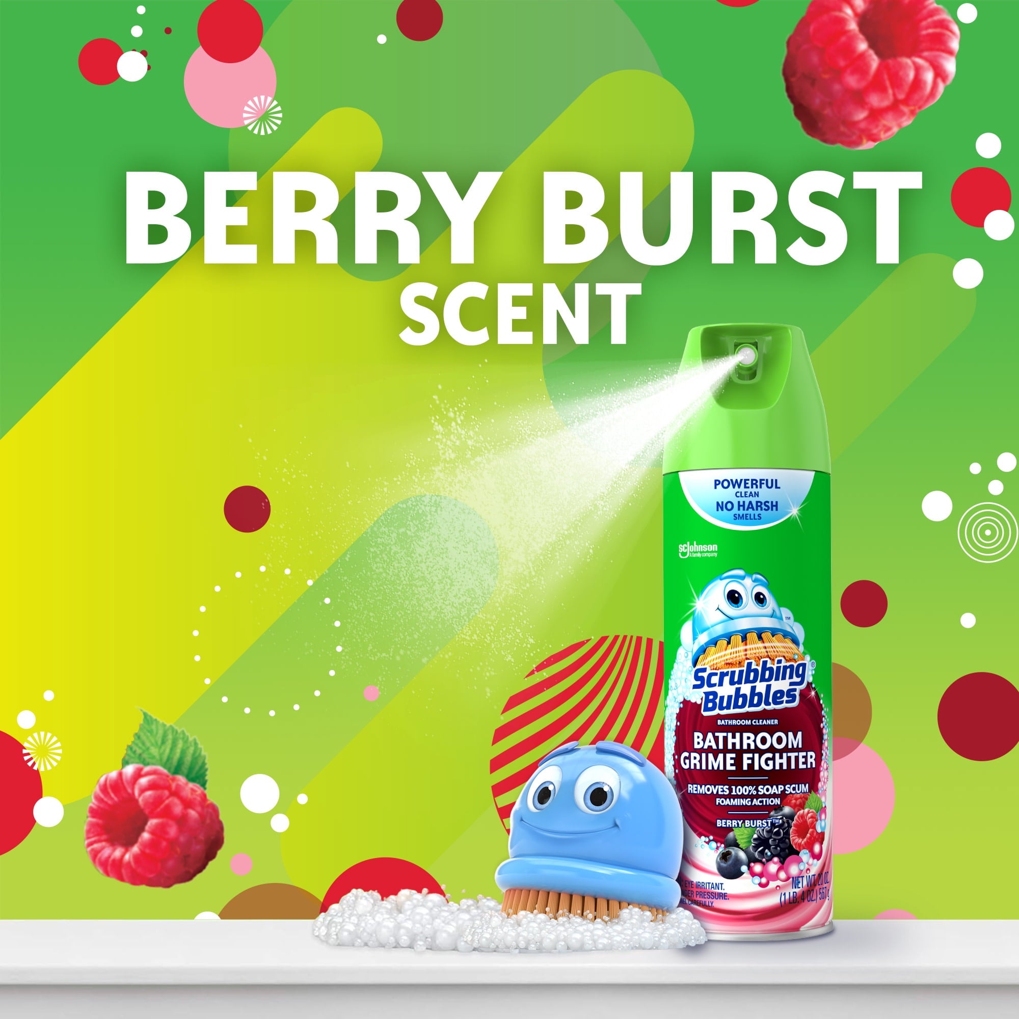 Scrubbing Bubbles Disinfectant Bathroom Shower & Tub Cleaner Grime Fighter Aerosol Spray - Berry Burst, 20oz