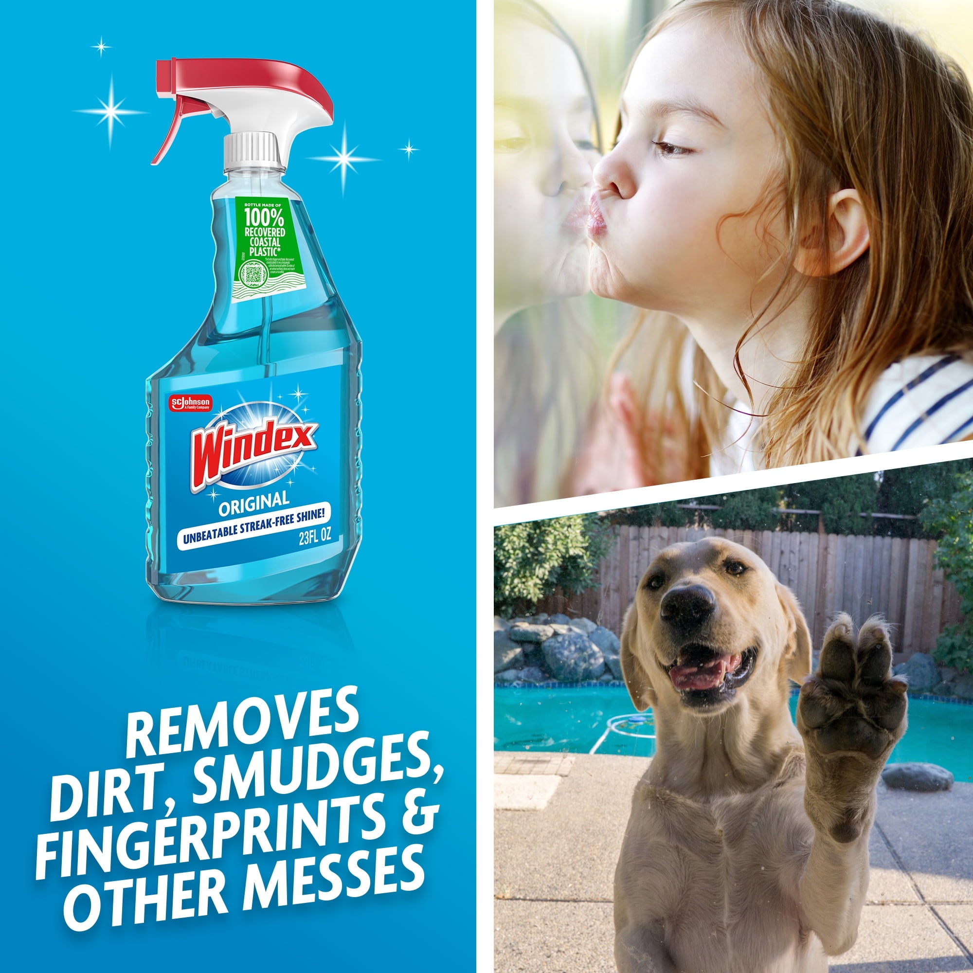 Windex Glass - Window, and Mirror Cleaner, Original Blue, Spray Bottle, 23 fl oz