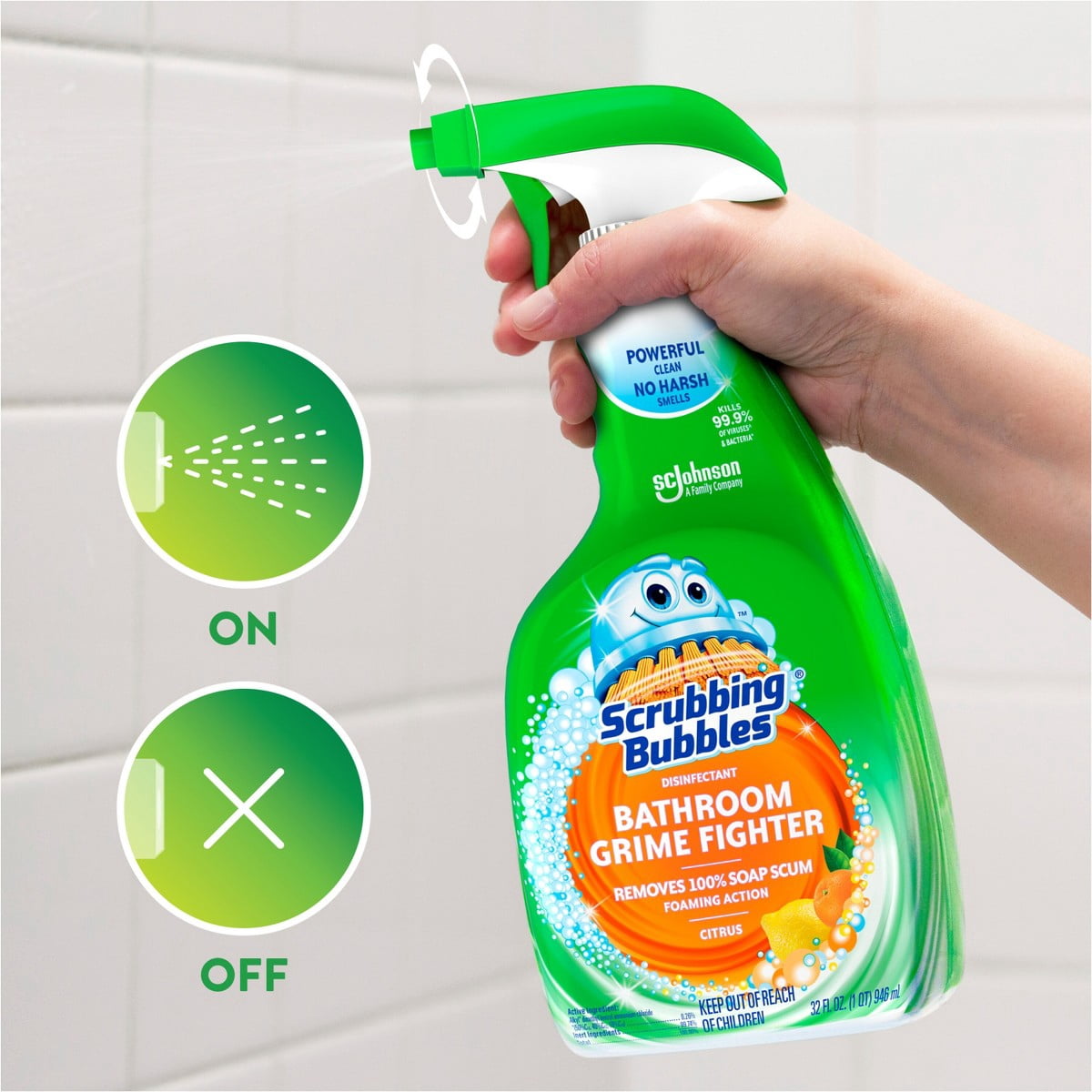 Scrubbing Bubbles Bathroom Cleaner Disinfectant Spray Grime Fighter - Citrus - 32 fl oz: Shower - Toilet, Countertops, Bath Tub