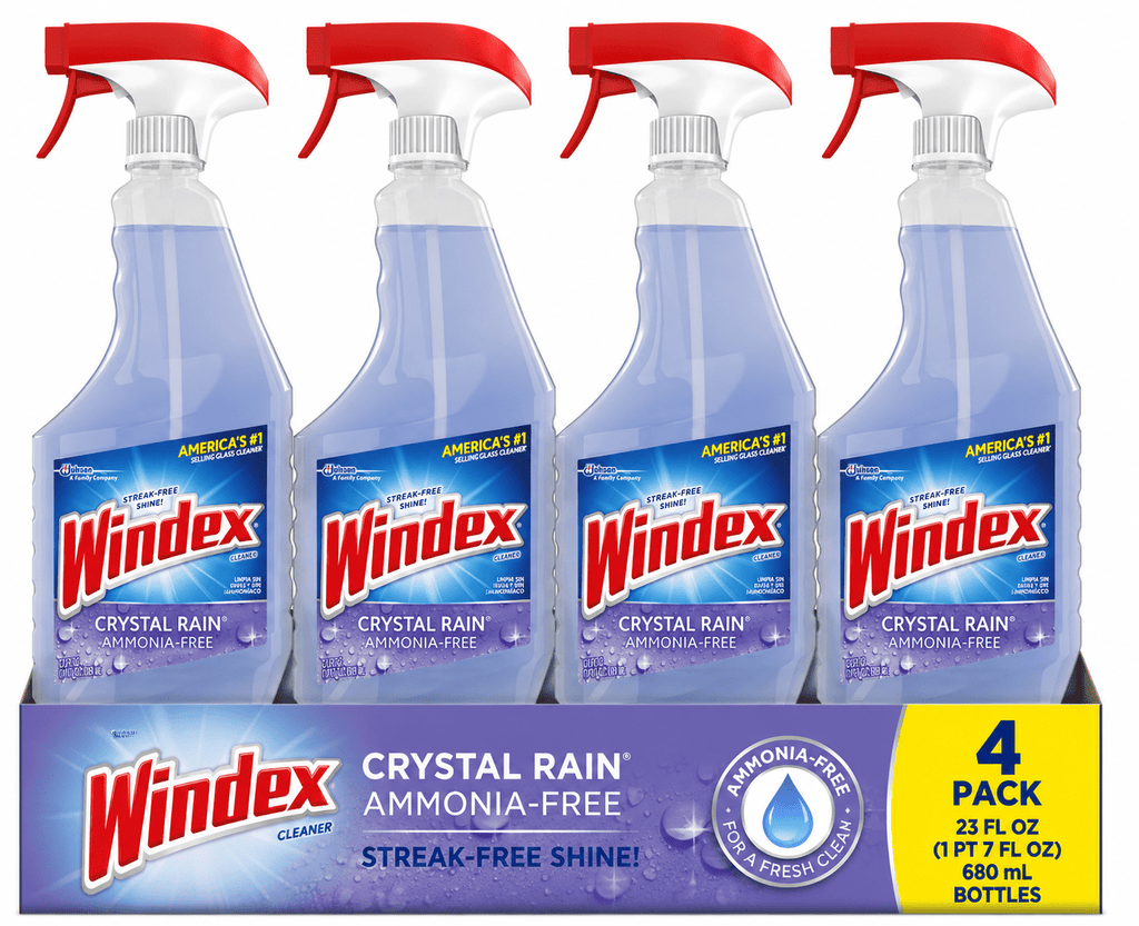 Windex Crystal Rain Glass Cleaner - Ammonia-Free Streak-Free Spray Cleaner, 23 fl oz Trigger Bottles, Pack of 4