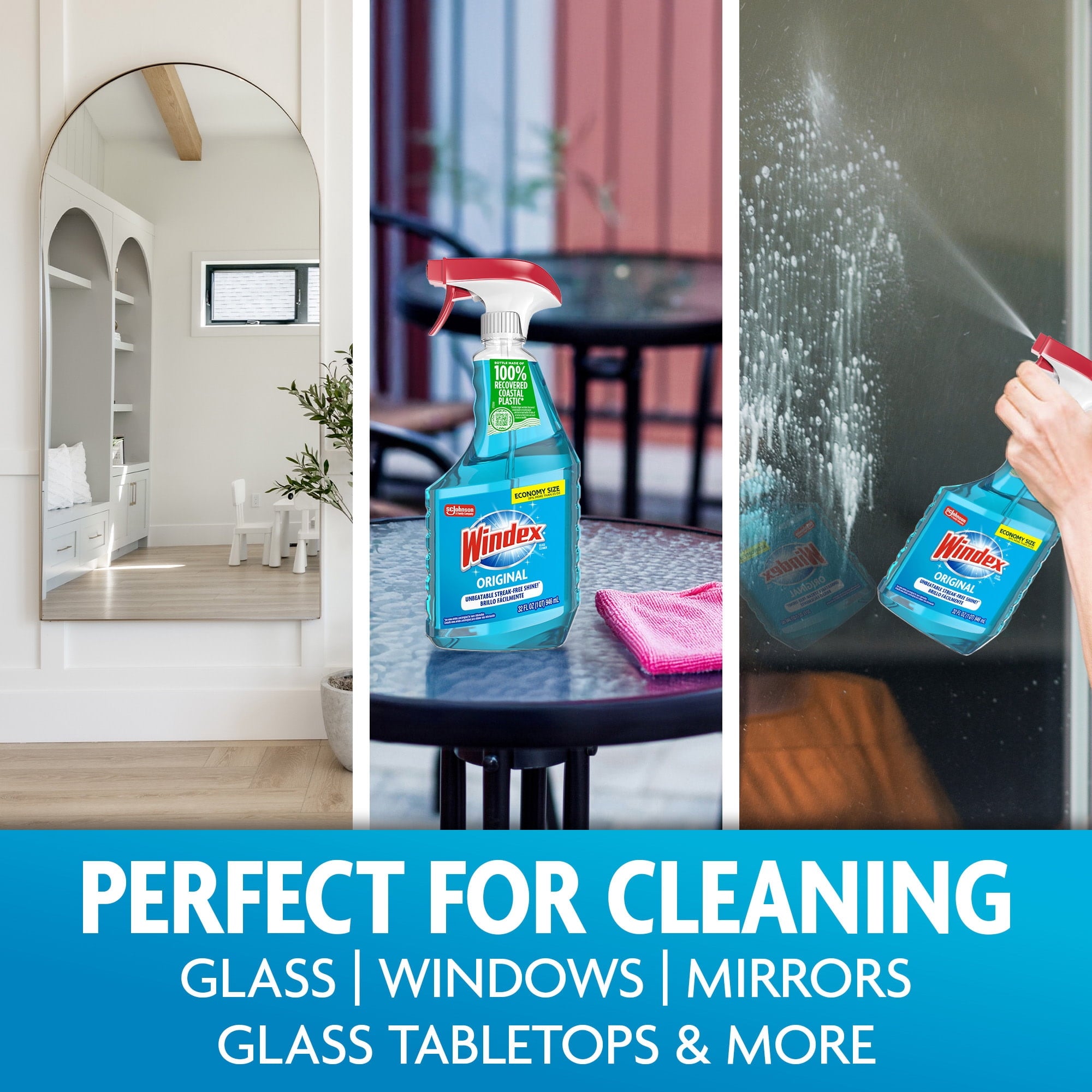 Windex Glass - Window, and Mirror Cleaner, Original Blue, Spray Bottle, 32 fl oz.